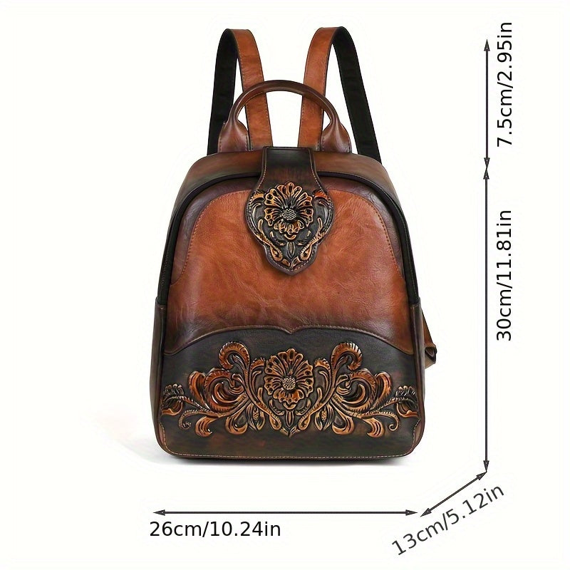 Women's Vintage Western Boho Backpack - Large Capacity Handbag with Floral & Lace-like Paisley Print, Adjustable Shoulder Straps, Golden-Tone Hardware (Coffee/Dark Brown/Tortoiseshell),, Travel