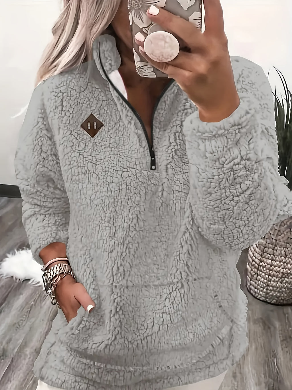 Women'S Cozy Fleece Zip-Up Sweatshirt with Stand Collar - Light Blue, Long Sleeve, Casual Fall/Winter Pullover, Soft & Warm, Perfect for Casual Attire, Casual Winter Wear | Stand Collar Sweatshirt | Zippered Pullover, Sweater