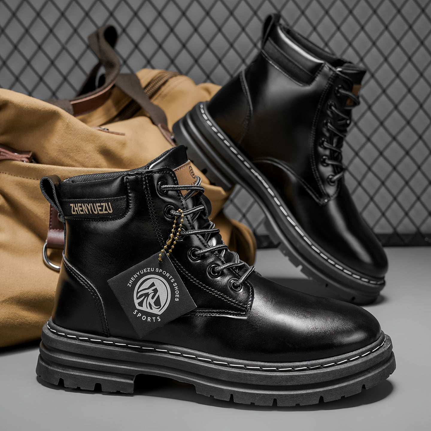 Stivali Uomo Alti Stile British College - Tan/Marrone con Allacciatura