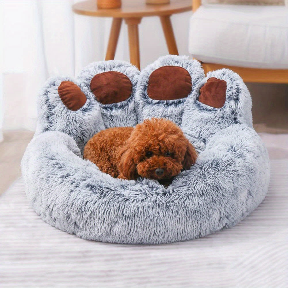 Cute Bear Paw Shape Dog Bed & Cat Bed, Calming Donut Dog Bed, Warming Cozy Soft Dog Round Bed, Plush Dog Cat Cushion Bed Christmas Gift