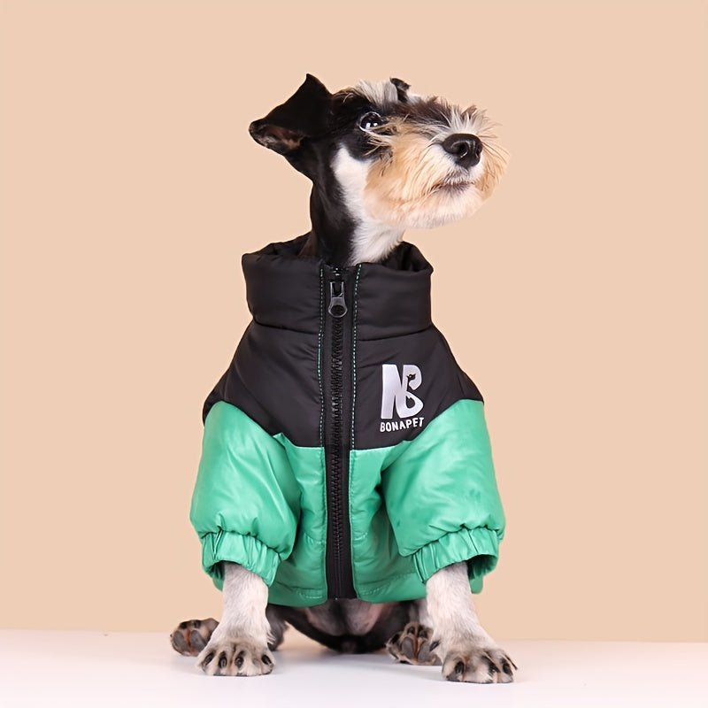 Winter Warm Pet Clothes, Reflective Letter Graphic Dog Coat With Zip Up, Dog Thick Padded Jacket For Cold Seasons Christmas Gift