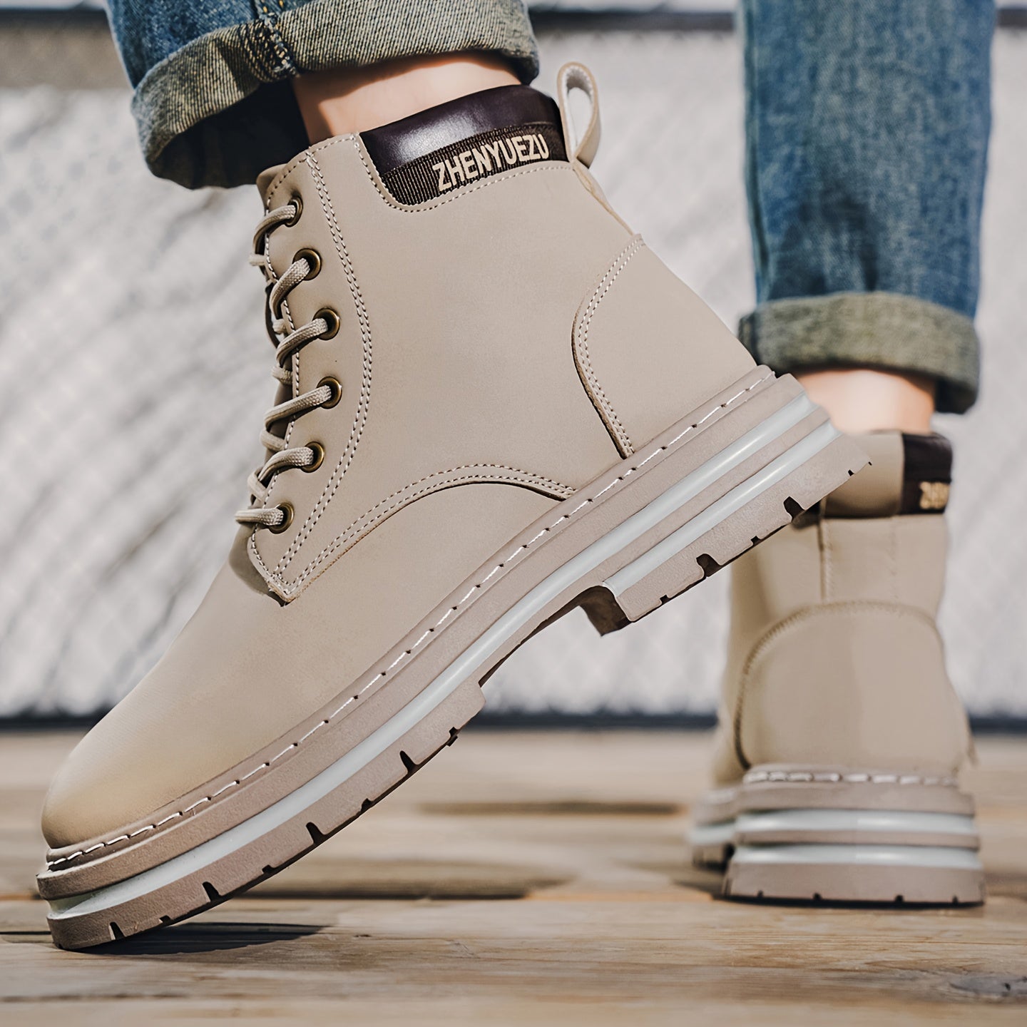 Stivali Uomo Alti Stile British College - Tan/Marrone con Allacciatura