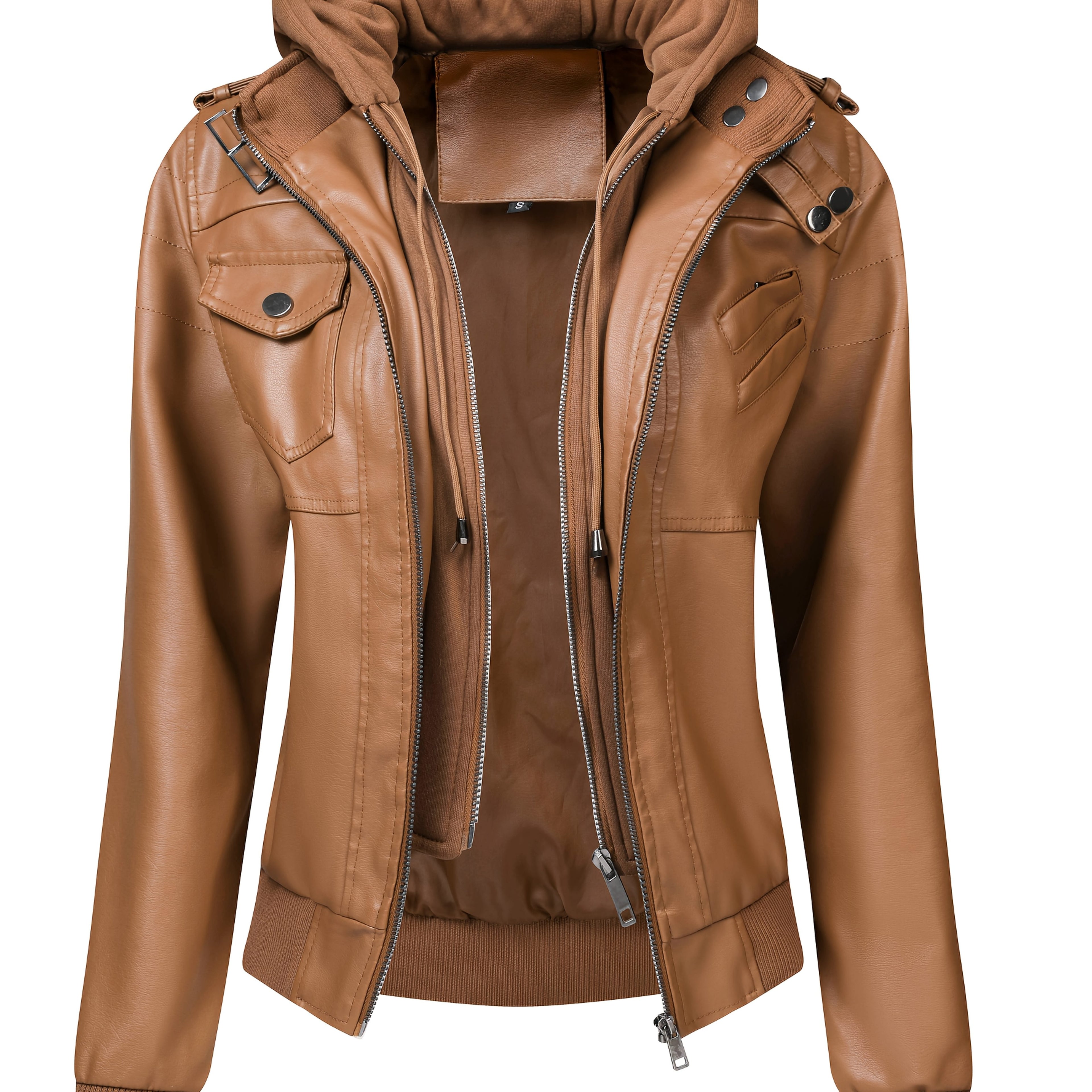 Women's Retro Faux Two-Piece Motorcycle Jacket - Solid Color Machine-Washable Spring/Fall Outerwear with Zippered Pockets & Structured Design, Motorcycle Accessories