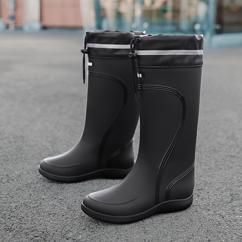 Stivali da Pioggia Unisex in PVC - Neri con Dettagli Rossi e Lati Elastici