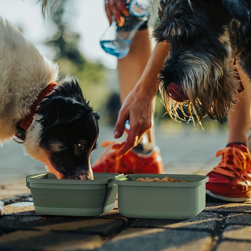 Multifunctional Collapsible Pet Double Bowls Portable Plastic Double-Layer Leak Proof Dog Food Bowl Water Bowl For Pet Outdoor Traveling Camping Walking Supplies