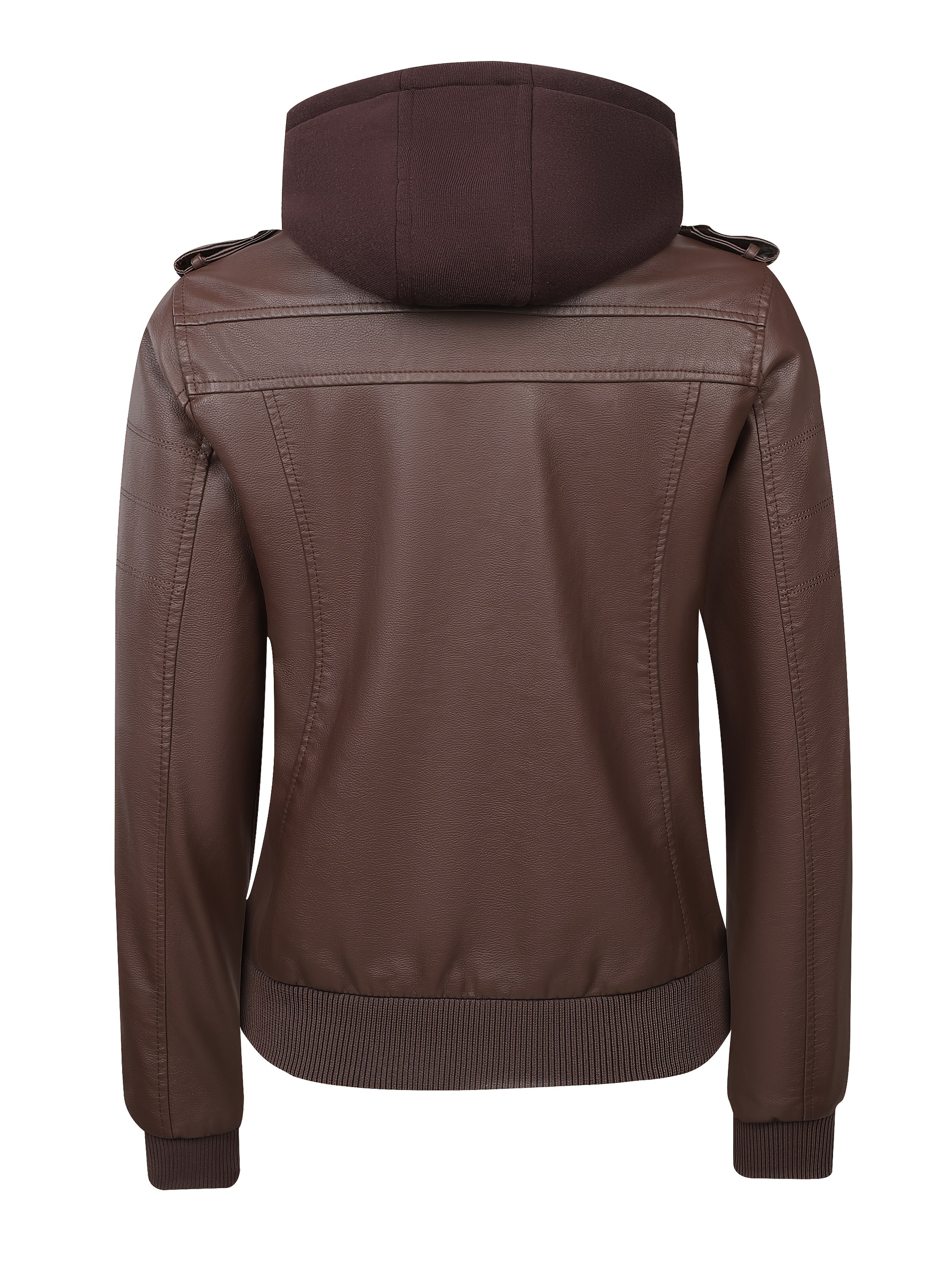 PUPU Women's Retro Leather Jacket - Black Long Sleeve Zipper Front Jacket with Pockets, Machine Washable Casual Outerwear for All Seasons