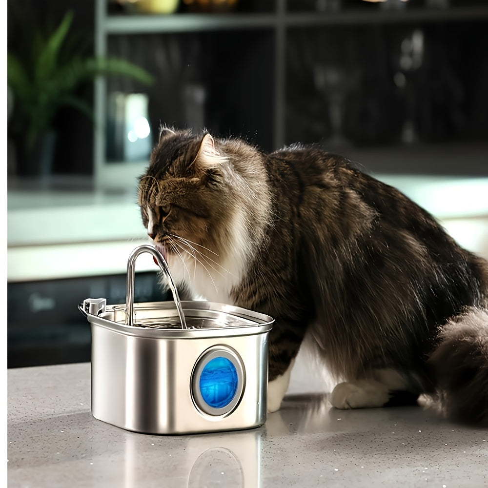 3.2L/108z Automatic Cat Water Fountain Stainless Steel Pet Water Feeder Dog Water Fountain with window Multi-Filtration System Silent Suitable for Many Pets Easy to Clean 2 Flow Mode plug-in Cat and Dog Water Feeder No 5V 1A