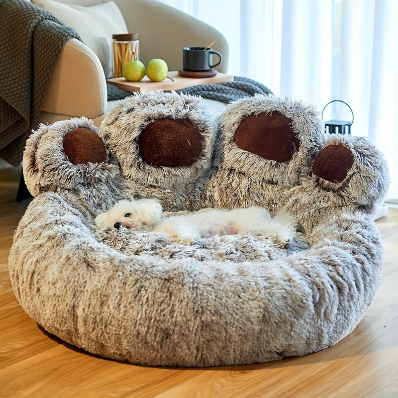 Cute Bear Paw Shape Dog Bed & Cat Bed, Calming Donut Dog Bed, Warming Cozy Soft Dog Round Bed, Plush Dog Cat Cushion Bed Christmas Gift