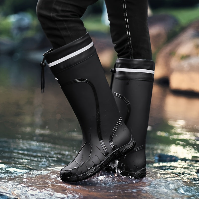 Stivali da Pioggia Unisex in PVC - Neri con Dettagli Rossi e Lati Elastici