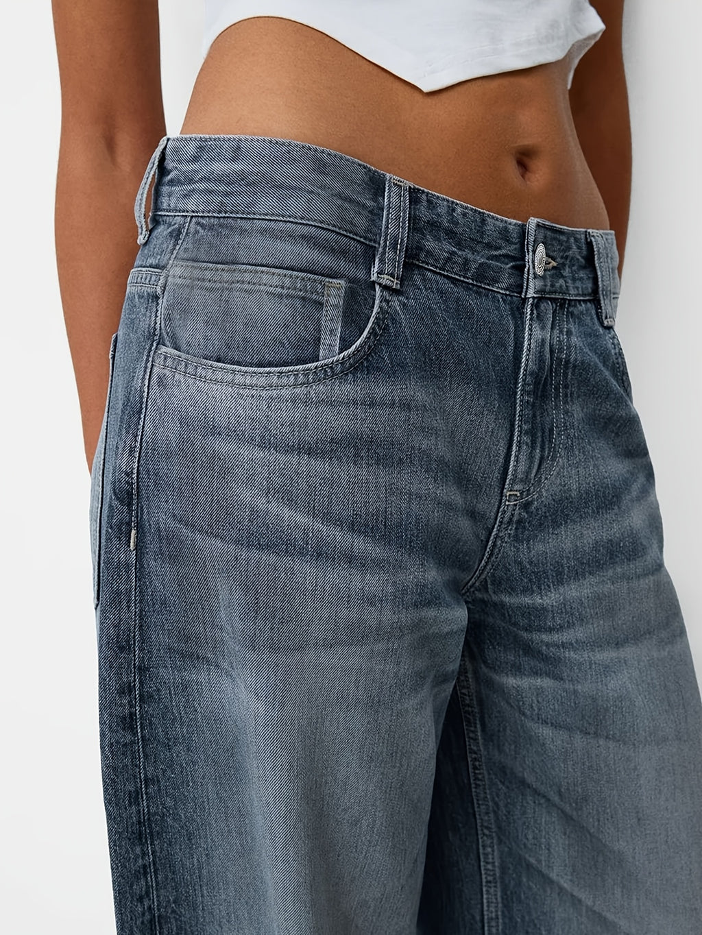 Women'S Y2K Vintage Washed Denim Jeans - Low-Rise Baggy Straight-Leg Pants, Non-Stretch Comfort Fit for Casual & Streetwear, Retro 90s Style, Light Blue, Button Closure, All-Season Wear, Casual Attire Jeans | Vintage Washed J