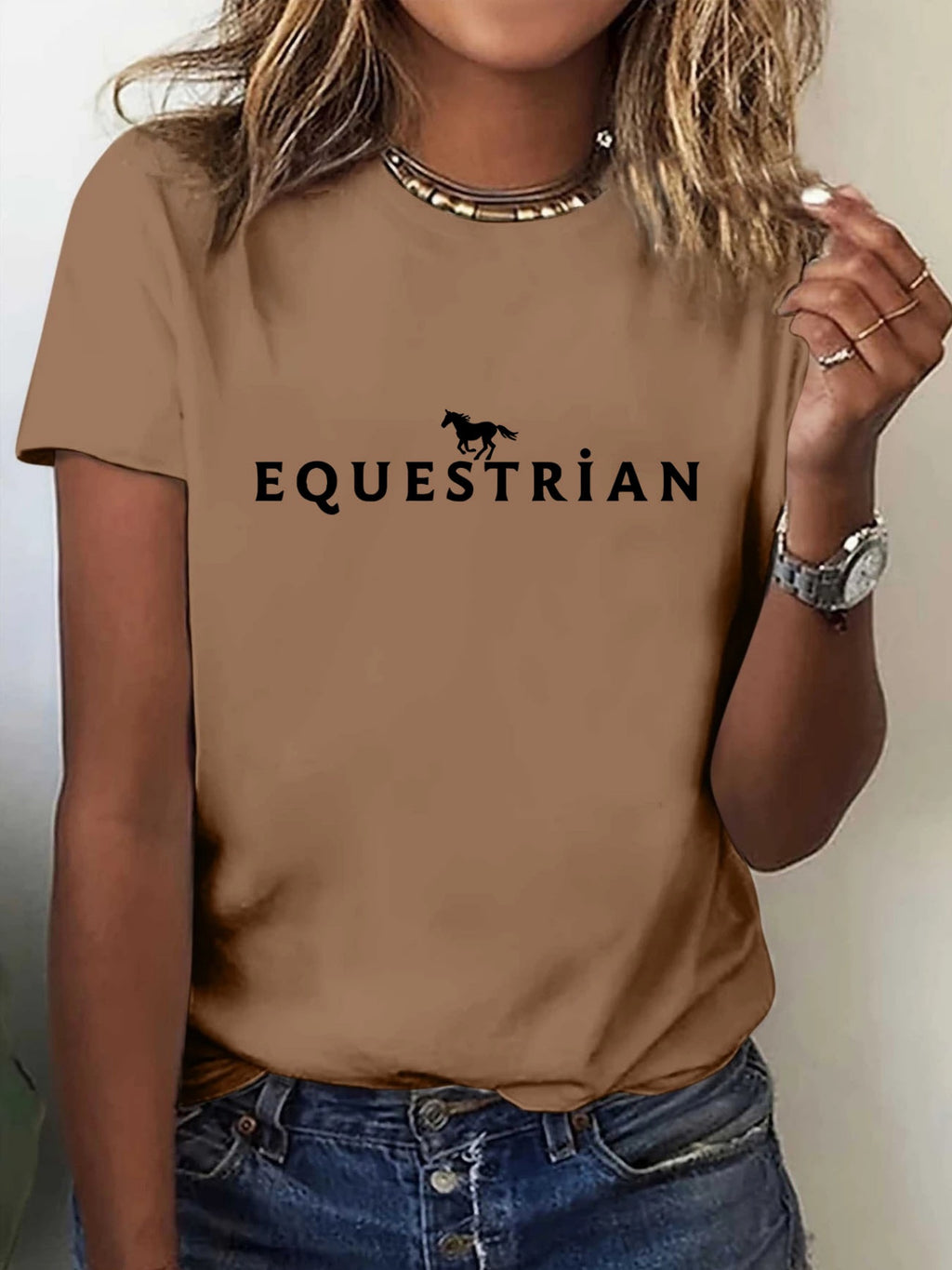 Women'S Equestrian Graphic T-Shirt - Black with Bold Equestrian Text - Stretchy Comfort Fit Horseback Riding Tee for Women - All-Season Casual Everyday & Riding Apparel - Equestrian Clothing, Horse Tshirt, Round Neckline Shir