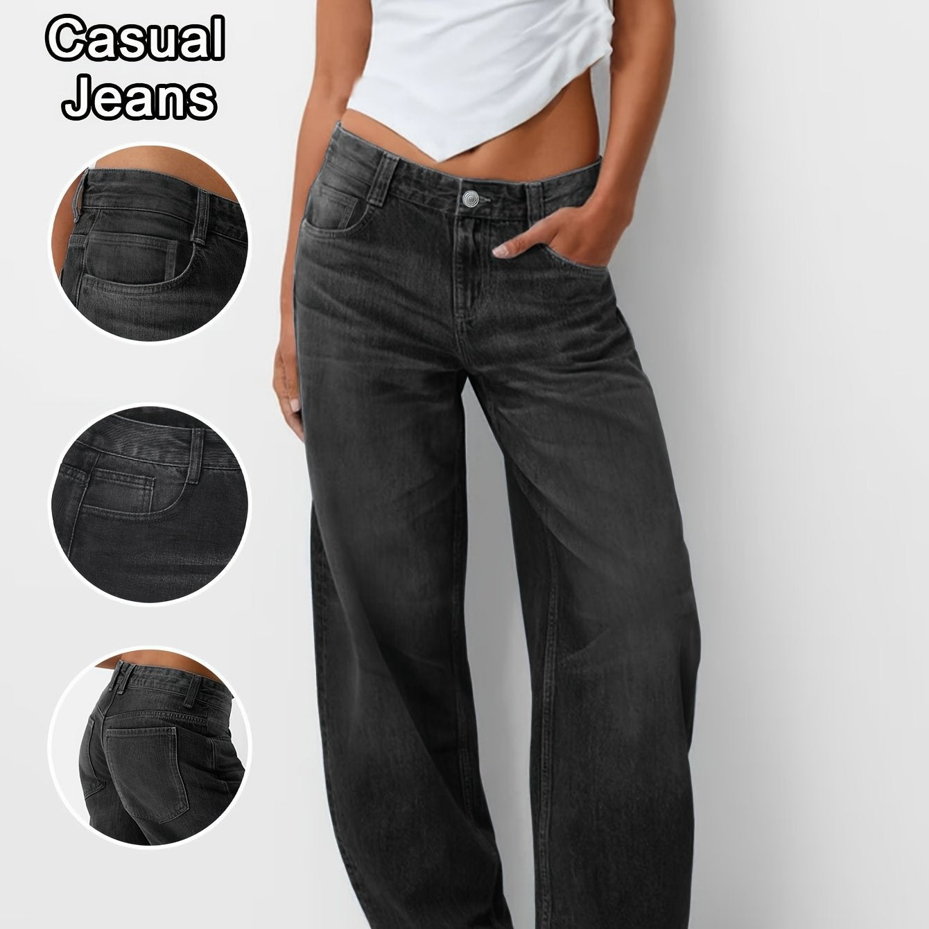 Women'S Y2K Vintage Washed Denim Jeans - Low-Rise Baggy Straight-Leg Pants, Non-Stretch Comfort Fit for Casual & Streetwear, Retro 90s Style, Light Blue, Button Closure, All-Season Wear, Casual Attire Jeans | Vintage Washed J