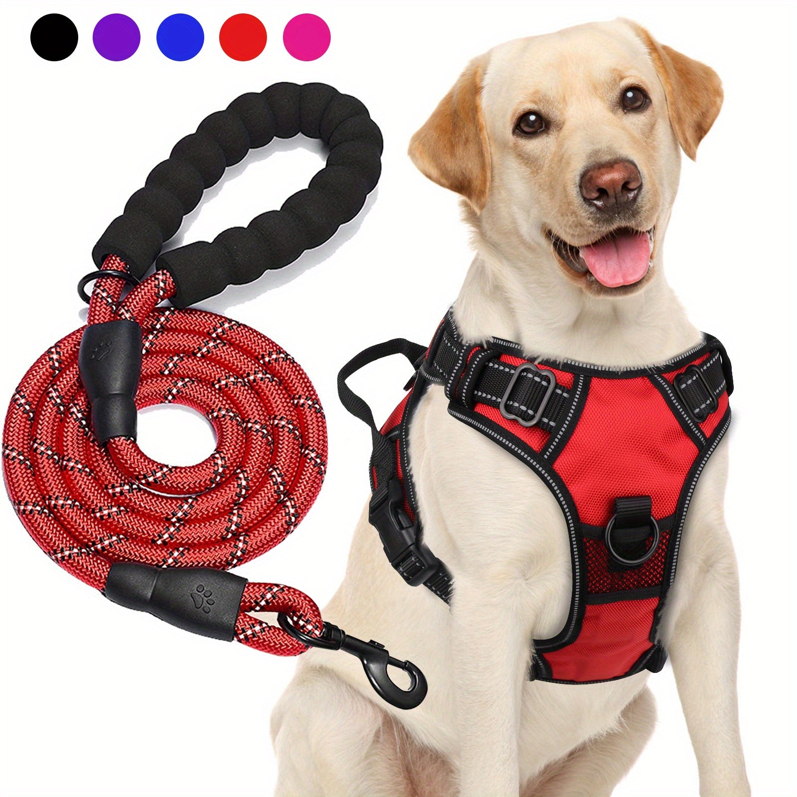 JOYTALE Dog Harness and Leash set,No Pull Adjustable Reflective Oxford Dog Harness Easy Control Medium Large Dog Harness with A Free Heavy Duty 152.4cm Dog Leash