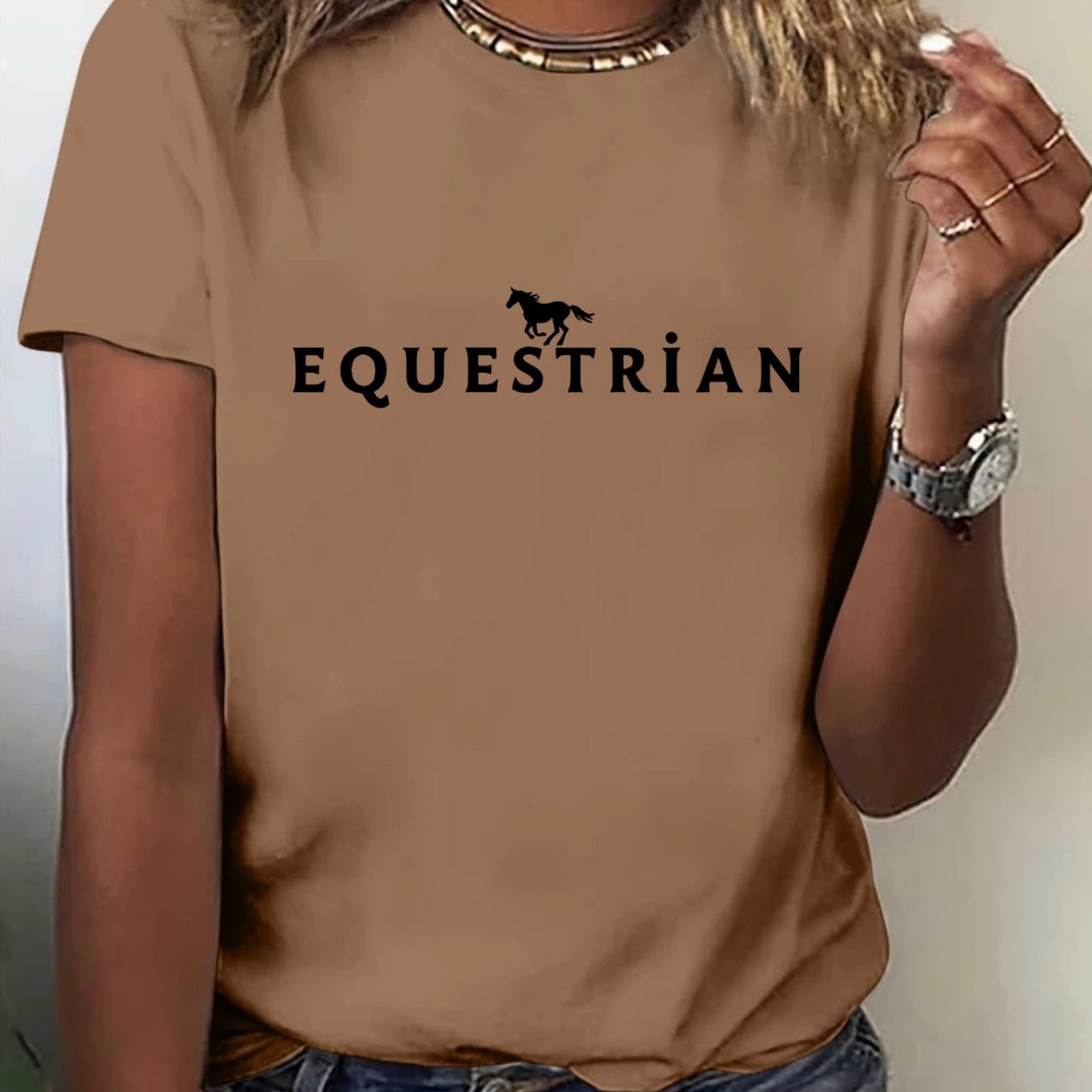 Women'S Equestrian Graphic T-Shirt - Black with Bold Equestrian Text - Stretchy Comfort Fit Horseback Riding Tee for Women - All-Season Casual Everyday & Riding Apparel - Equestrian Clothing, Horse Tshirt, Round Neckline Shir