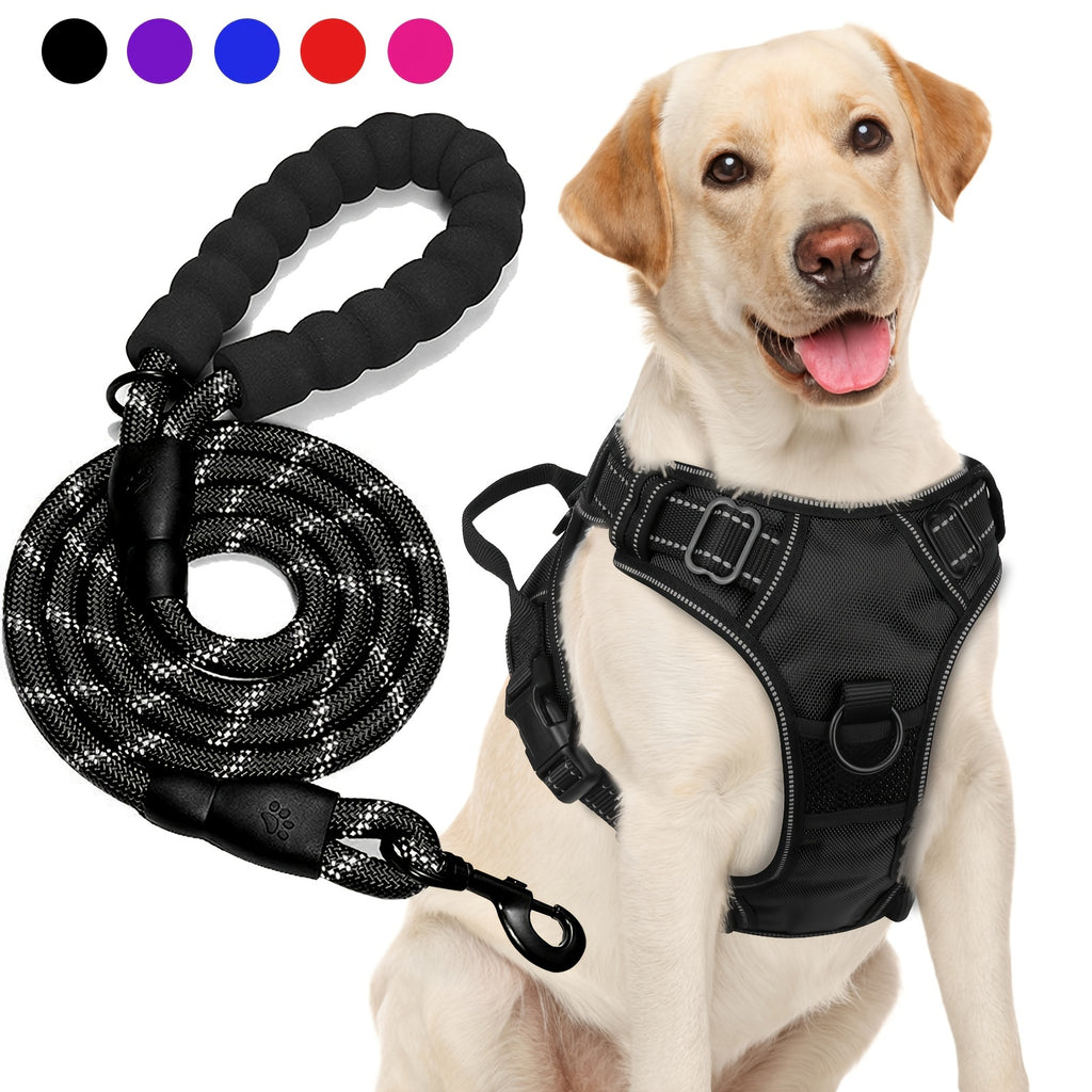 JOYTALE Dog Harness and Leash set,No Pull Adjustable Reflective Oxford Dog Harness Easy Control Medium Large Dog Harness with A Free Heavy Duty 152.4cm Dog Leash