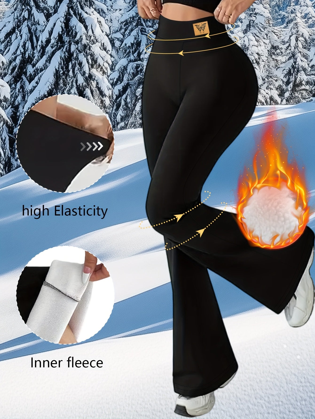 Women's Thermal Leg Warmth Winter & Fall High-Waisted Wide-Leg Pants - Thermal Insulating Tights with Belt Loop, Thickened Leg Warmth for Cold Weather, Solid Black Jumbo Length Pants for Layering & Floor, Hand Washable (No Dr