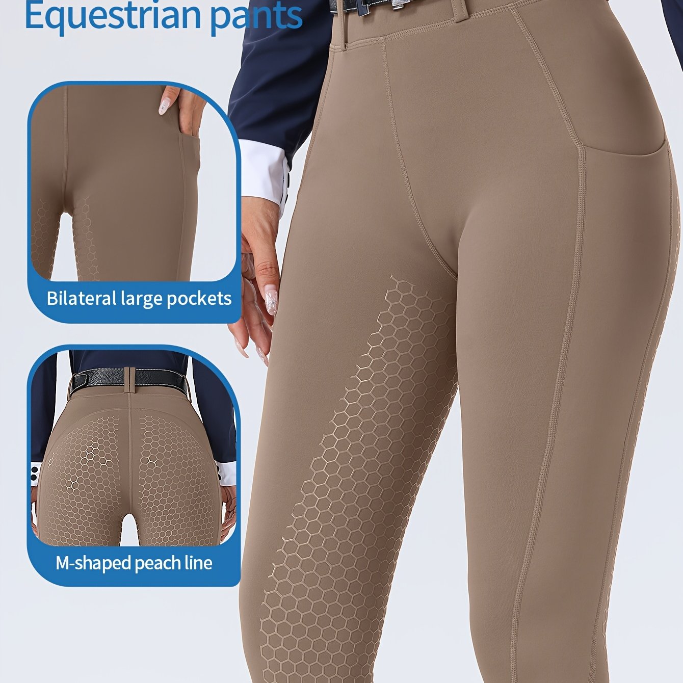Women's High-Waisted Equestrian Riding Pants - Full Seat Stretch Slim-Fit Bifur Gaps, Durable Machine-Washable Trousers with Pockets for Horseback Riding & All-Season Wear