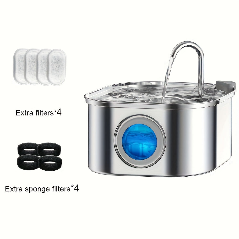 3.2L/108z Automatic Cat Water Fountain Stainless Steel Pet Water Feeder Dog Water Fountain with window Multi-Filtration System Silent Suitable for Many Pets Easy to Clean 2 Flow Mode plug-in Cat and Dog Water Feeder No 5V 1A