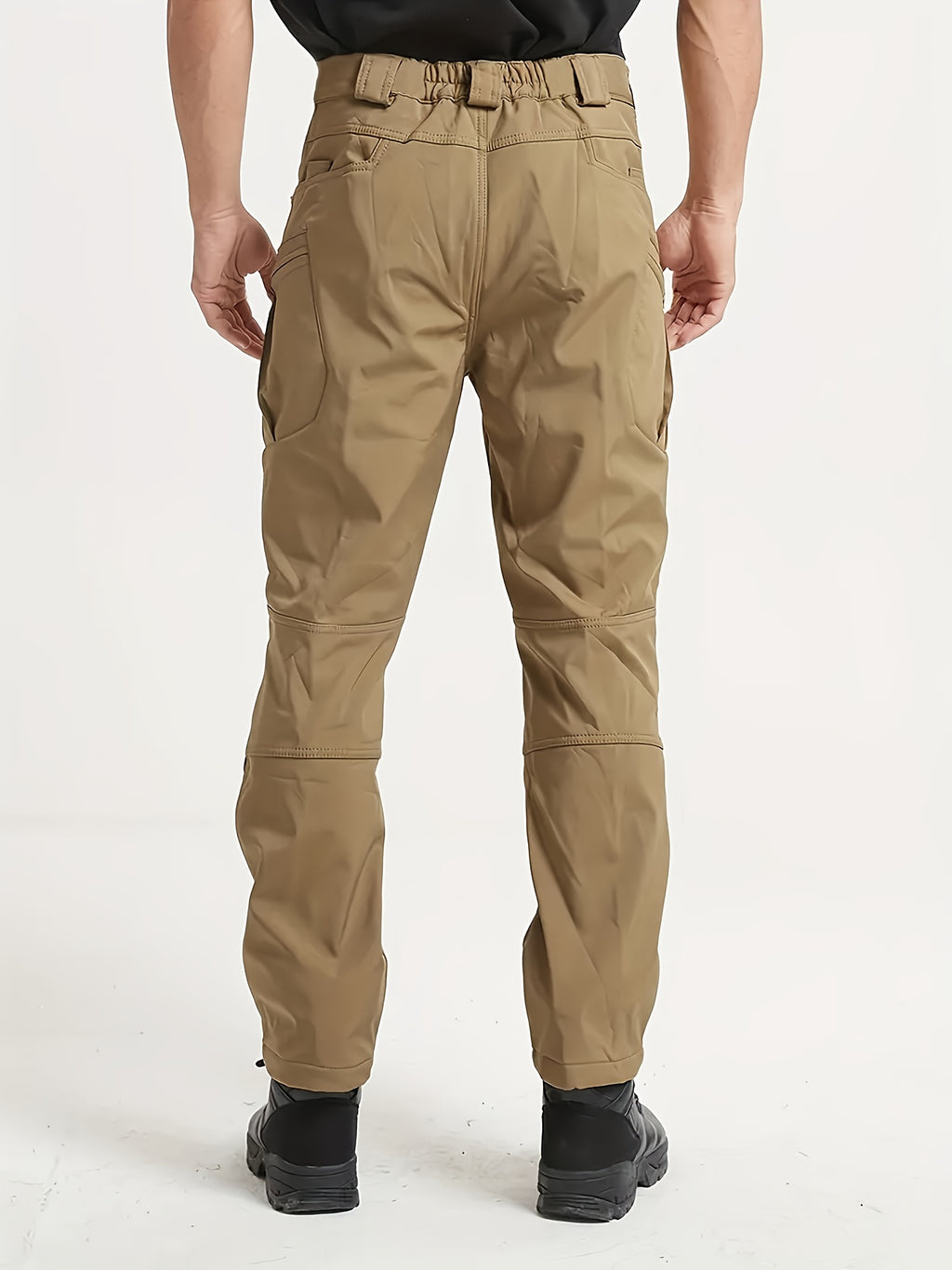 1pc Men's Fleece-Lined Warm Tactical Cargo Pants, Winter Thickened Style with Multiple Front and Back Zippers & Side Slanting Flap Patches for Outdoor Hiking/Fishing, Cold Weather Clothing, Fishing Pants, Rugged Design, Tacti