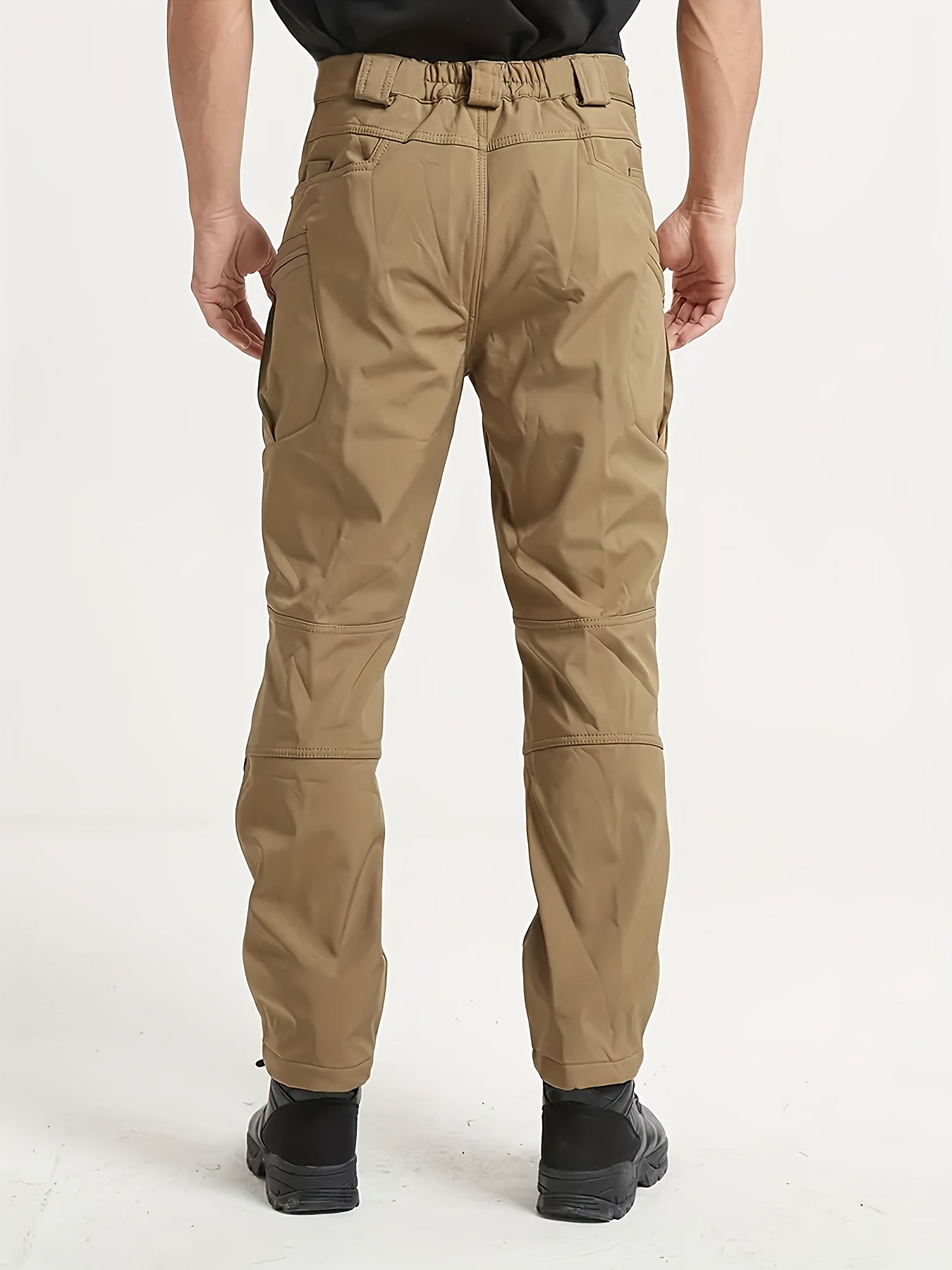 1pc Men's Fleece-Lined Warm Tactical Cargo Pants, Winter Thickened Style with Multiple Front and Back Zippers & Side Slanting Flap Patches for Outdoor Hiking/Fishing, Cold Weather Clothing, Fishing Pants, Rugged Design, Tacti