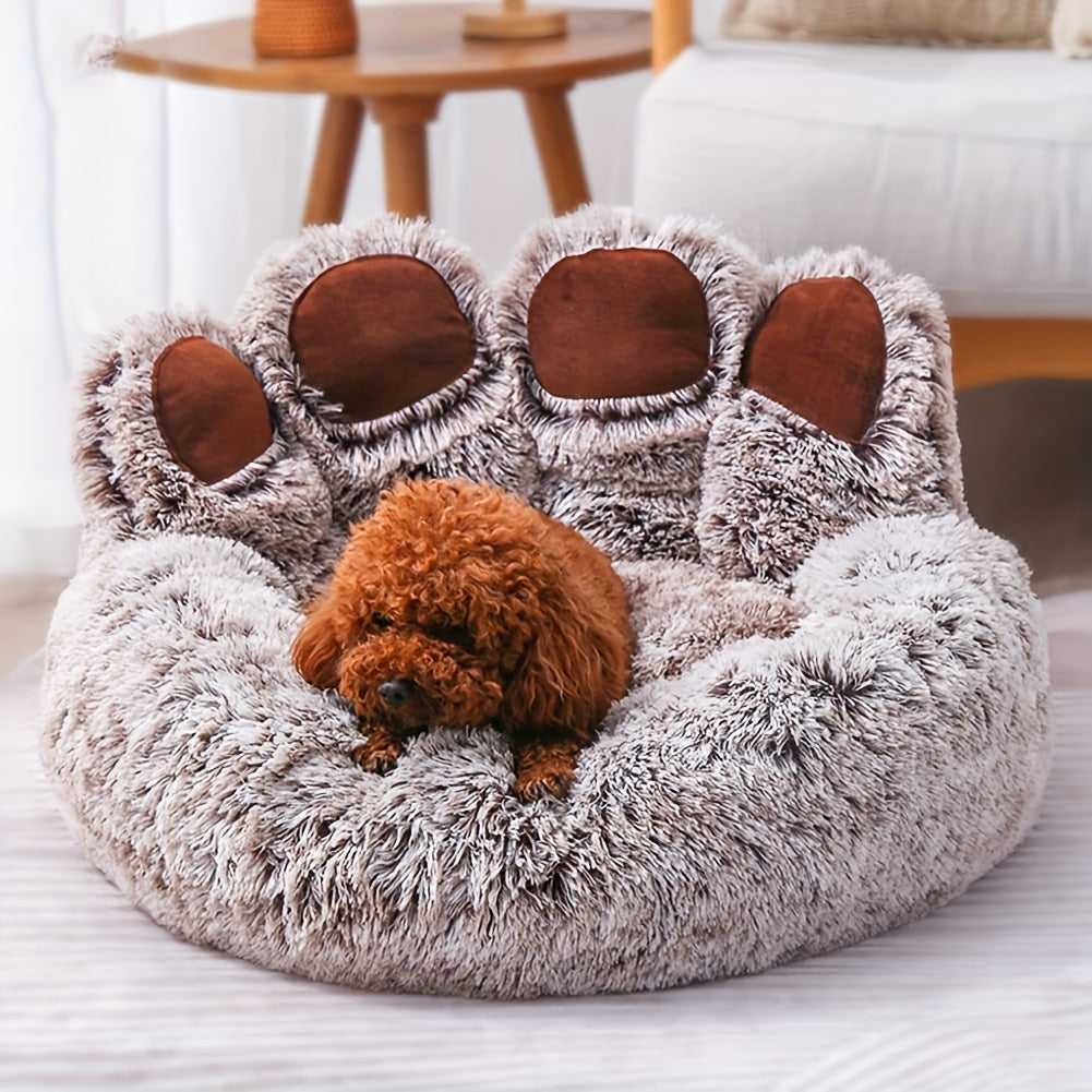Cute Bear Paw Shape Dog Bed & Cat Bed, Calming Donut Dog Bed, Warming Cozy Soft Dog Round Bed, Plush Dog Cat Cushion Bed Christmas Gift