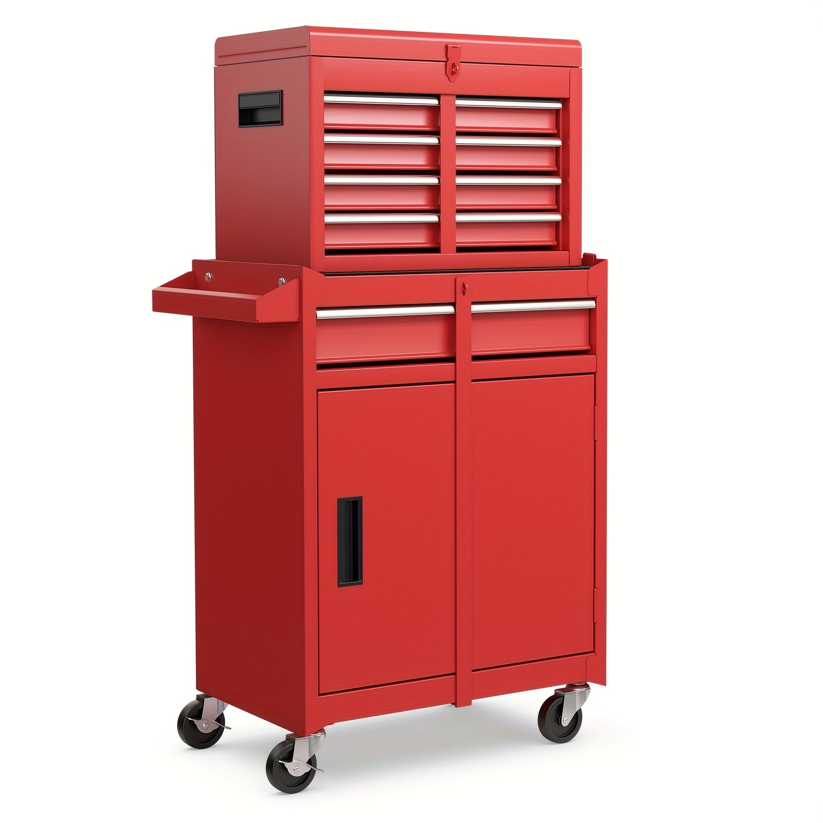 Heavy-Duty Industrial Workshop Trolley - Lockable Mobile Tool Cabinet with 2-in-1 Storage Case, Heavy-Duty Metal Construction, 8 Compartments (5 Drawers + Open Shelf), Lockable Wheels, Adjustable Shelf - for Garage, Workshop,