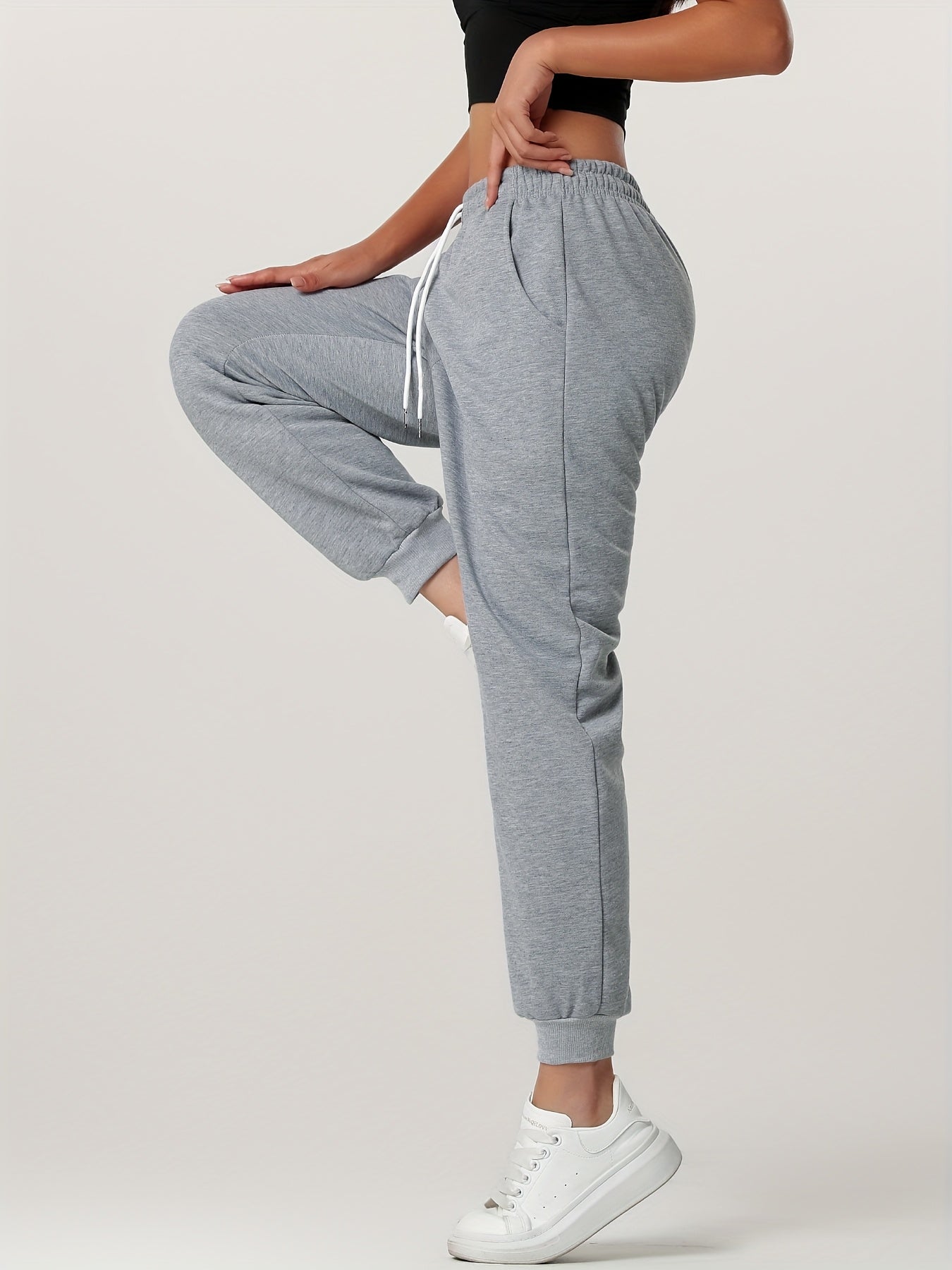 1pc Autumn Winter Women's Long Pants, Fleece-Lined Warm Casual Sports Trousers with Elastic Drawstring Waist, Slant Pockets, Windproof Thermal Cuffed Pants for Winter Daily Home Outing Hiking Leisure Wear