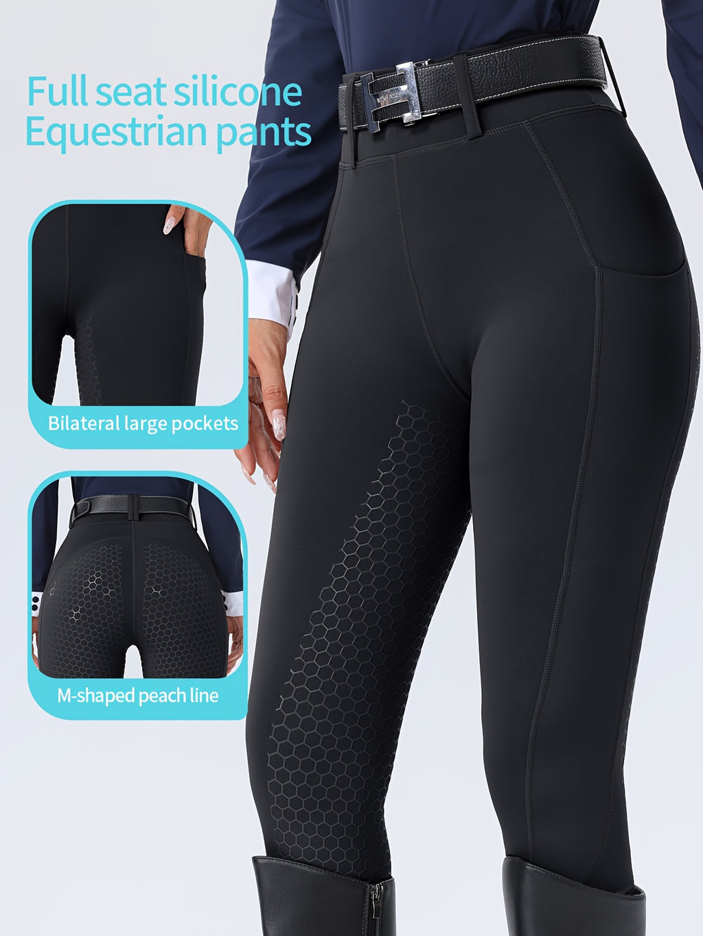 Women's High-Waisted Equestrian Riding Pants - Full Seat Stretch Slim-Fit Bifur Gaps, Durable Machine-Washable Trousers with Pockets for Horseback Riding & All-Season Wear