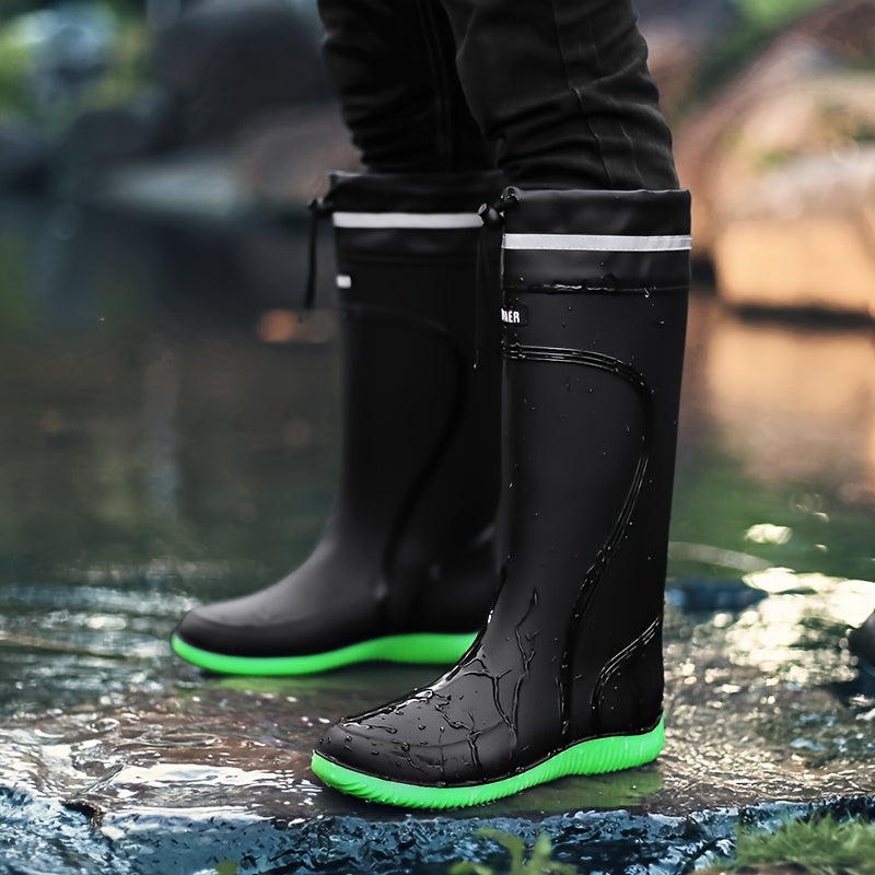 Stivali da Pioggia Unisex in PVC - Neri con Dettagli Rossi e Lati Elastici