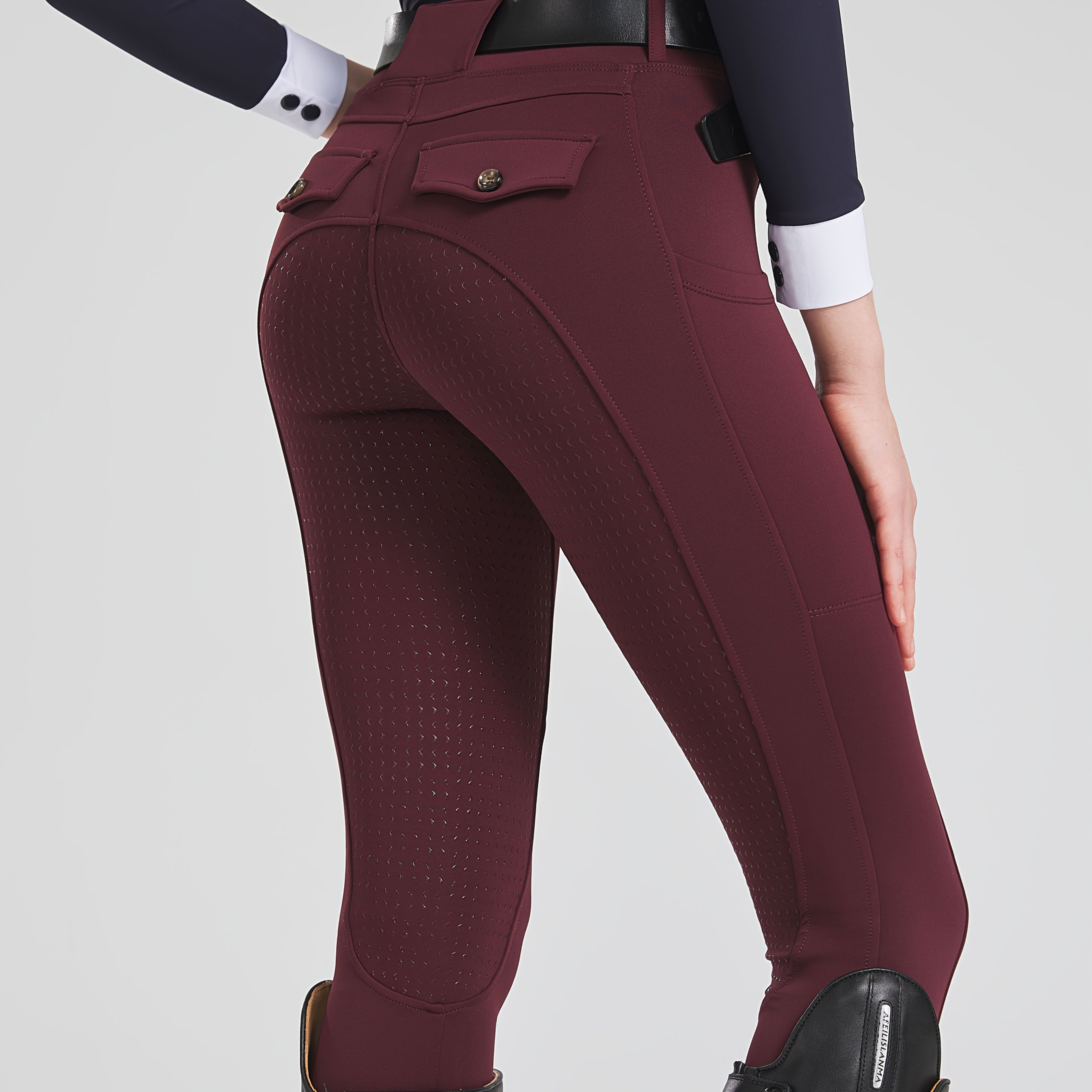 High-Elasticity Brushed Fabric Equestrian Pants with Silicone Grip, All-Season Horse Riding Tights with Pockets, Breathable and Durable