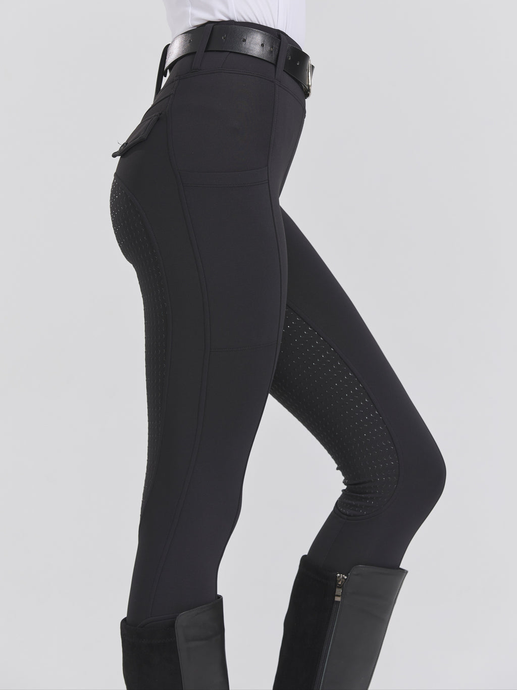 High-Elasticity Brushed Fabric Equestrian Pants with Silicone Grip, All-Season Horse Riding Tights with Pockets, Breathable and Durable