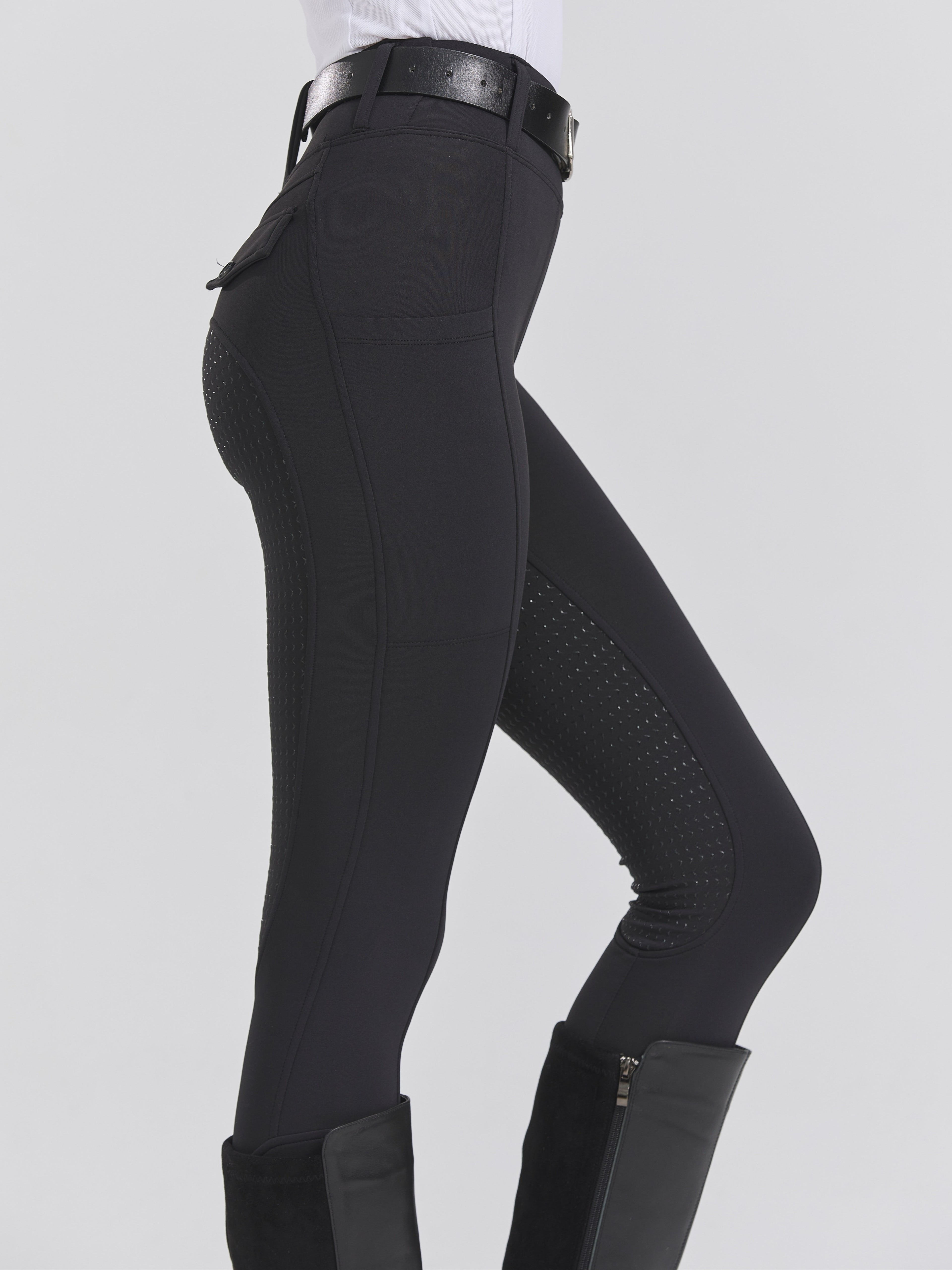 High-Elasticity Brushed Fabric Equestrian Pants with Silicone Grip, All-Season Horse Riding Tights with Pockets, Breathable and Durable