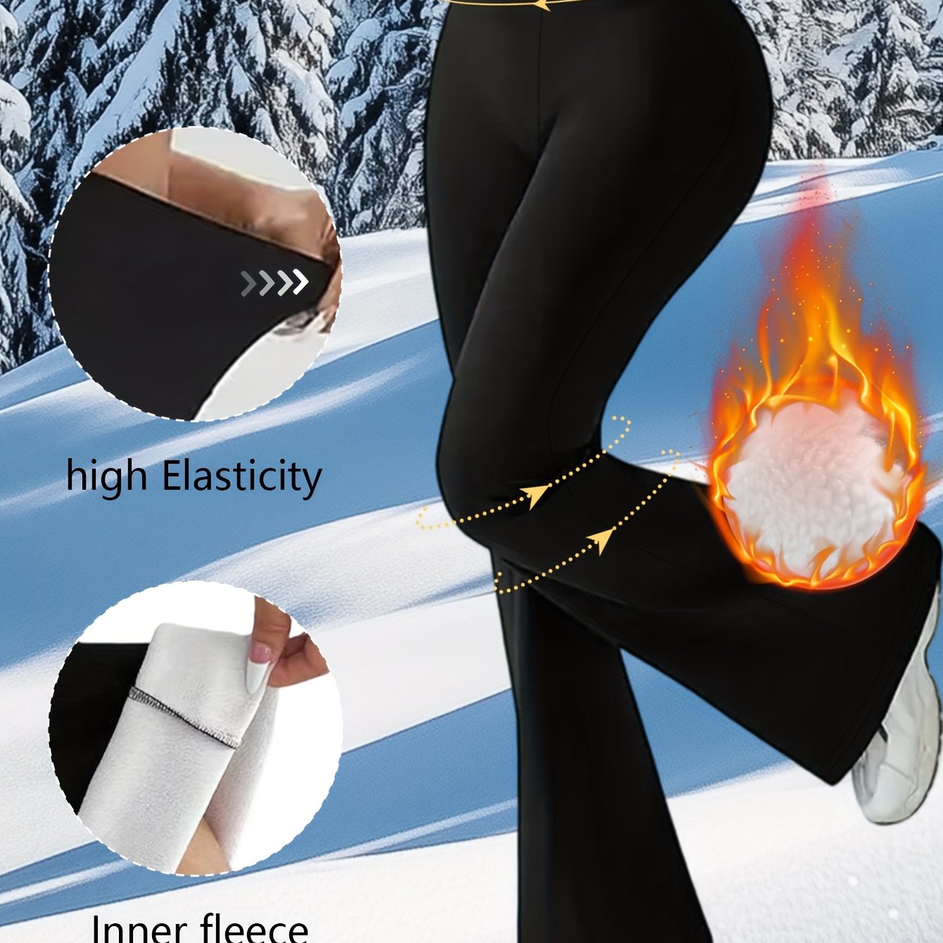 Women's Thermal Leg Warmth Winter & Fall High-Waisted Wide-Leg Pants - Thermal Insulating Tights with Belt Loop, Thickened Leg Warmth for Cold Weather, Solid Black Jumbo Length Pants for Layering & Floor, Hand Washable (No Dr