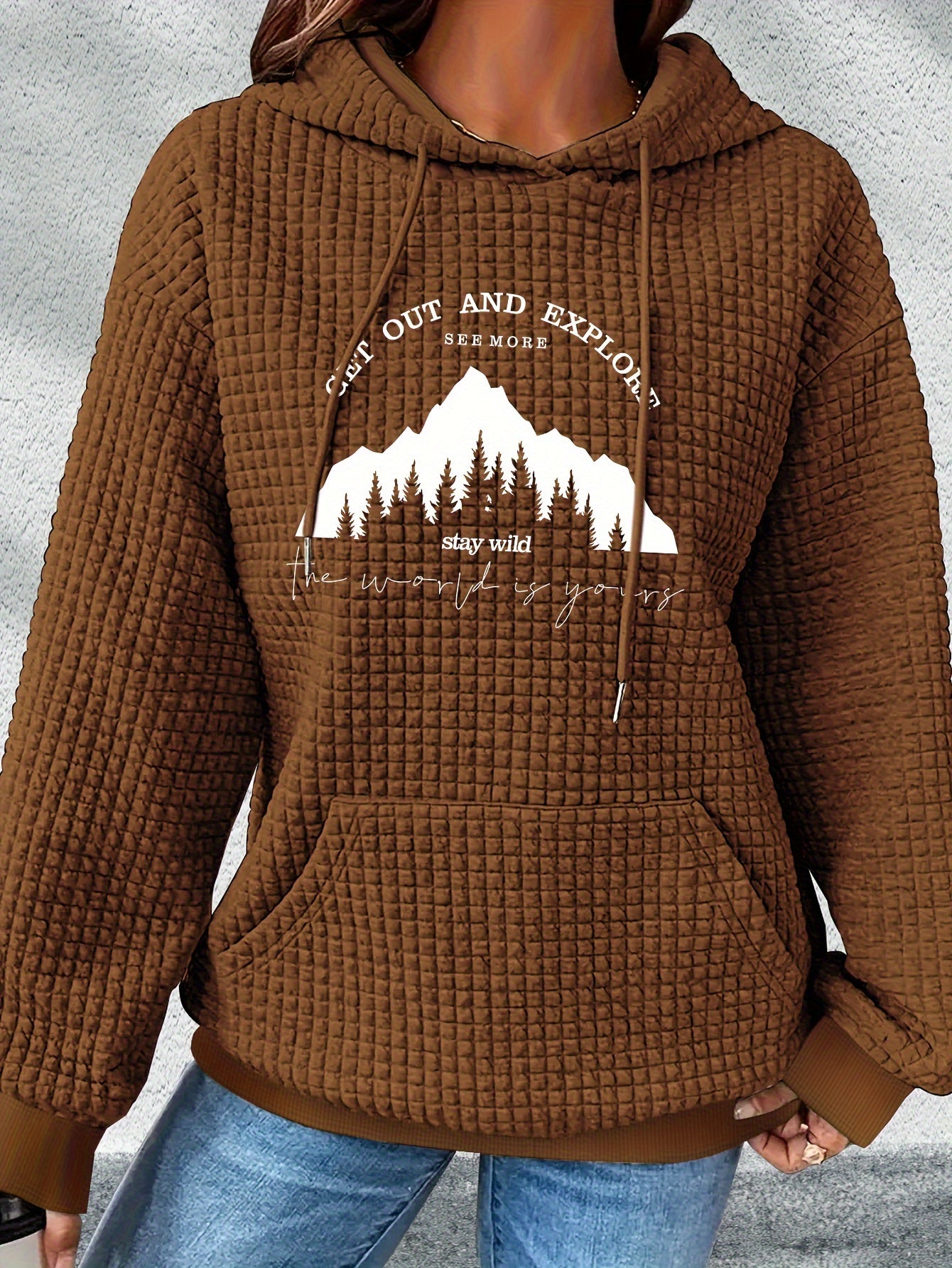 graphic print hoodie, drawstring casual hooded sweatshirt for winter & fall, Women's clothing, Loungewear, Winter Fashion, Urban Style, Geometric Pattern, Cozy Fabric, Quality Stitching, Unisex Style, Printed Hoodie, Women's