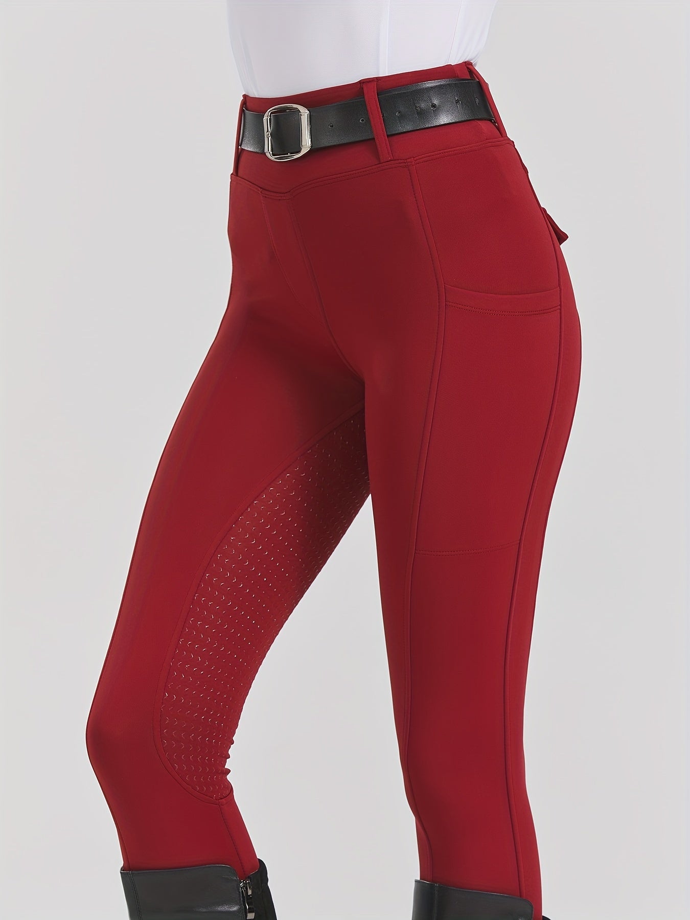 High-Elasticity Brushed Fabric Equestrian Pants with Silicone Grip, All-Season Horse Riding Tights with Pockets, Breathable and Durable