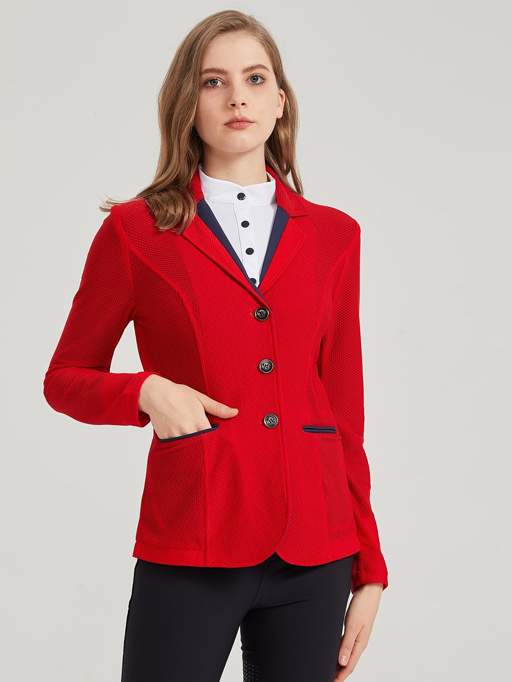 Elegant Women's Equestrian Jacket - Breathable, Lightweight & Stretchy Mesh Fabric, Long Sleeve, Button-Up Riding Coat for Spring/Summer