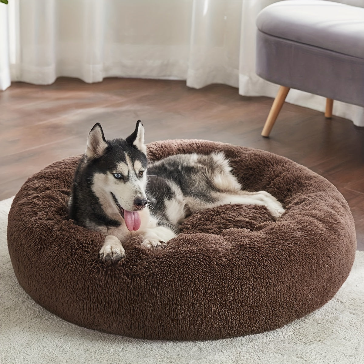 1pc Dog Kennel Cat Nest, Plush Round Pet Nest, Winter Warm Dog Bed, Pet Bed, Pet Supplies