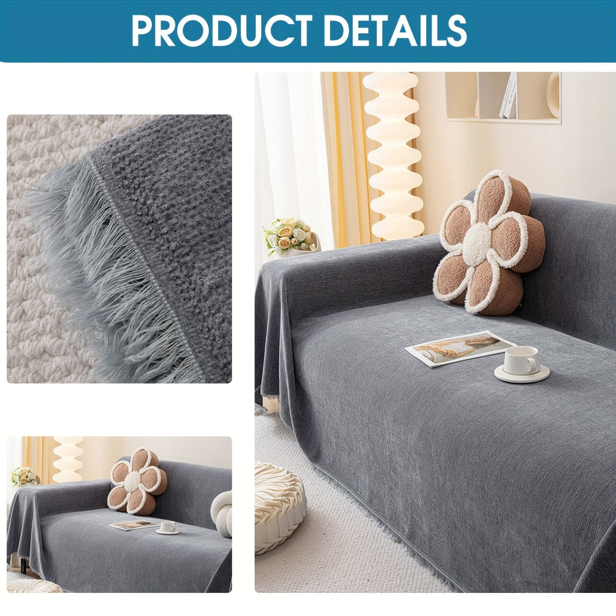 2pcs Chenille Sofa Covers for 2/3/4-Seater & Sectional Sofas - Double-Sided, Machine Washable, Pet-Friendly, Modern Gray & Beige Design with Geometric Patterns, Perfect for Living Room Decor, Sofa Covers for Living Room, Cozy