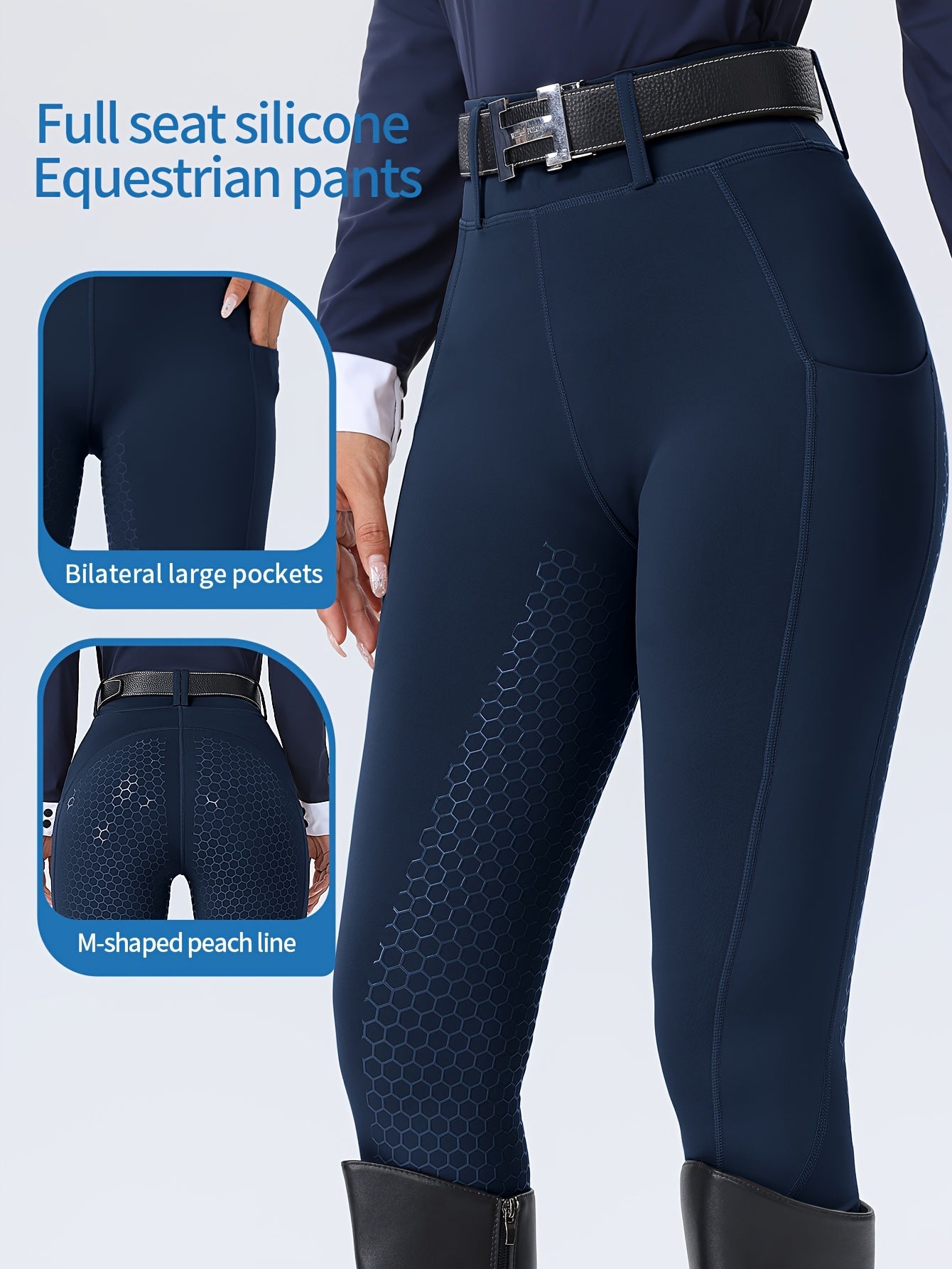 Women's High-Waisted Equestrian Riding Pants - Full Seat Stretch Slim-Fit Bifur Gaps, Durable Machine-Washable Trousers with Pockets for Horseback Riding & All-Season Wear