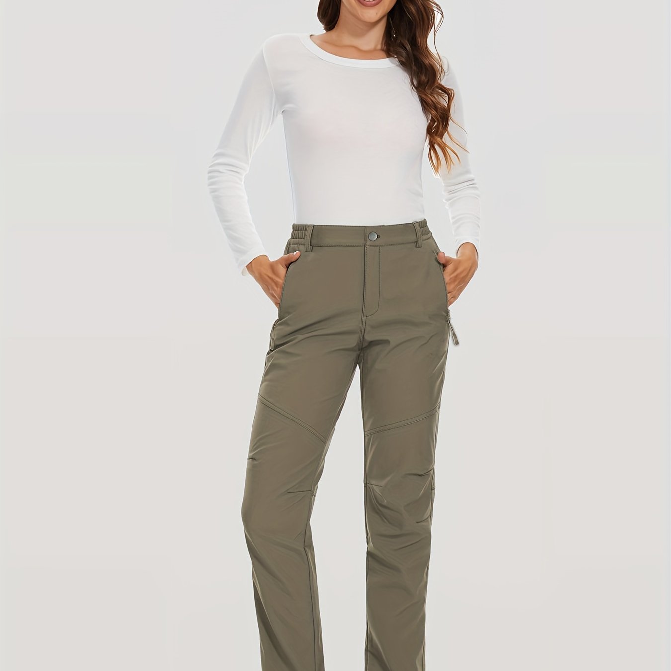 Women'S Thermal Insulated Fleece-Lined Softshell Ski Pants - Winter Warm Hiking Pants with Full-Length Zipper Closure, Snow Skiing Pants for Skiing, Hiking, Outdoor Activities - All-season Casual Outdoor Wear, Hiking Gear, Du