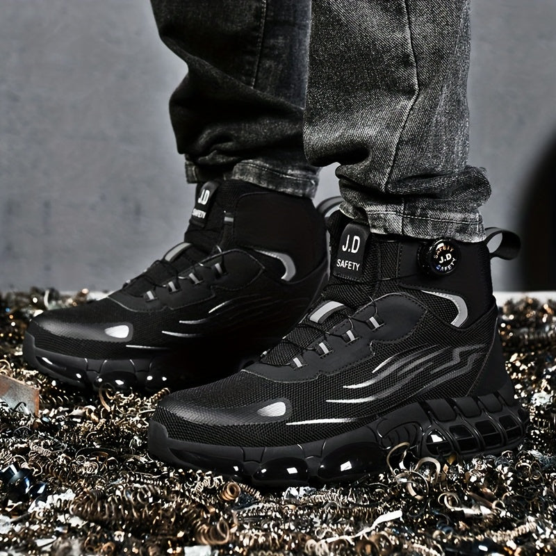 Men's Steel Toe Work Shoes - Breathable Low-Top Casual Shoes with TPU Sole, Durable Fabric Upper & Cushioned Insole for All-Day Comfort - Industrial, Outdoor, Daily Wear (Black)