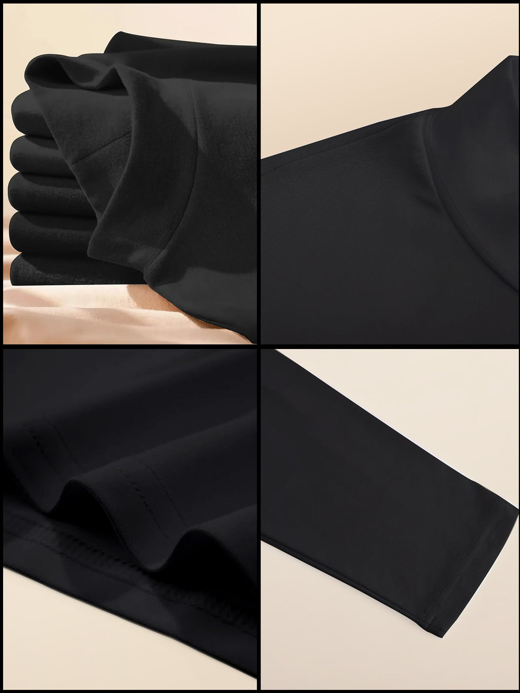 Women'S Elegant Half-Turtleneck Long Sleeve T-Shirt - Soft Fleece-Like Fabric, Black with White Horse Silhouette & Golden Accents, Machine Washable, Versatile Casual & Formal Wear, Winter Warmth, 2025 Autumn Winter Essential,