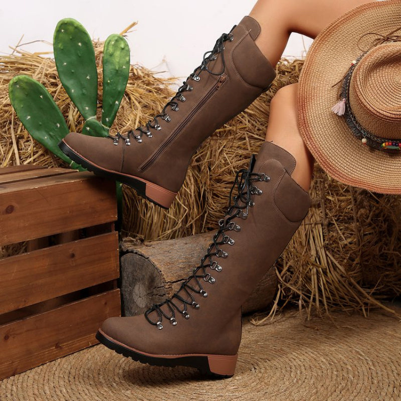 Stivali Western Donna Suola Spessa - Punta Tonda con Allacciatura alla Caviglia