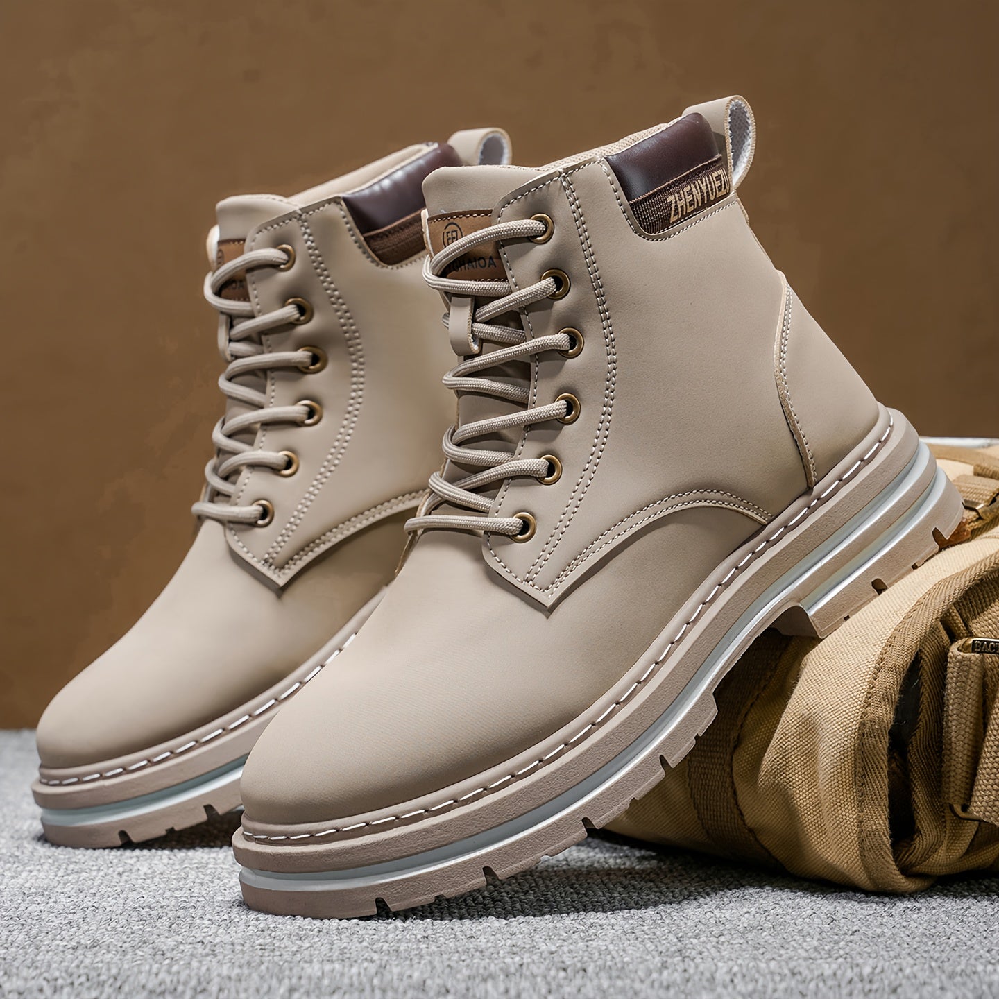 Stivali Uomo Alti Stile British College - Tan/Marrone con Allacciatura