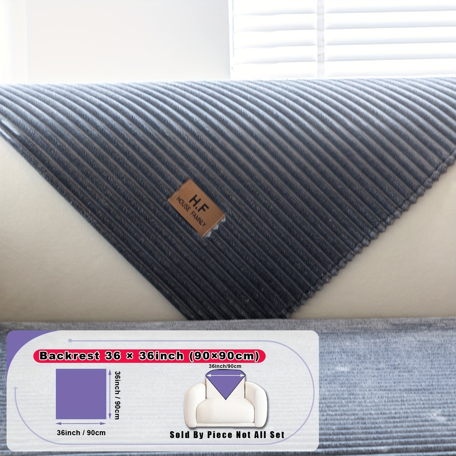 1pc HF Modern Plush Flannel Sofa Cushion Cover - Pet-Friendly Non-Slip Sofa Protector with Striped Design & Leather-Like Patches, Machine Washable Furniture Cover for 3/2/4-Seater, Living Room, Bedroom, Office Decor, Bedroom