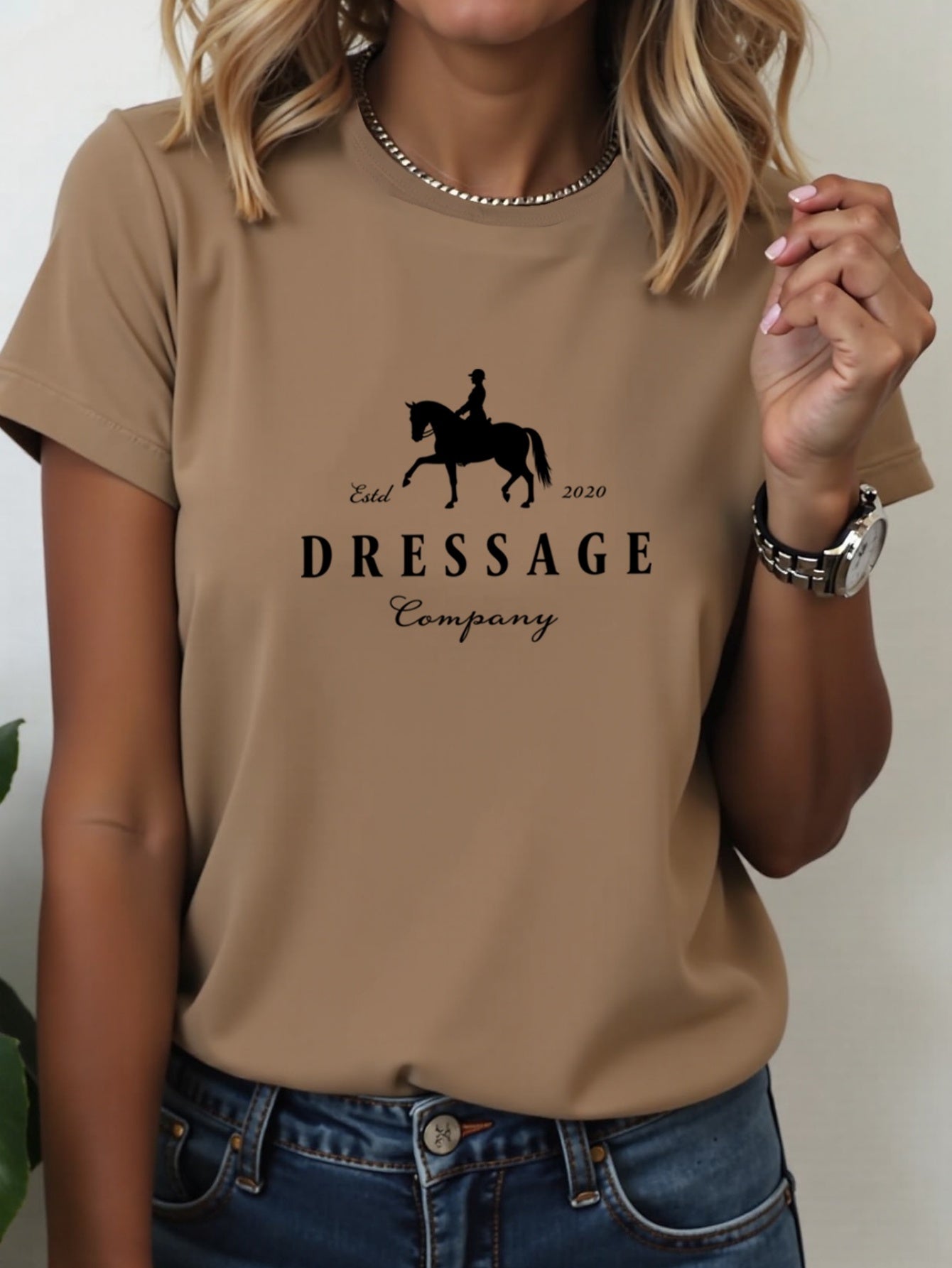 Women'S Elegant Dressage Graphic T-Shirt - White Tee with Black Dressage Text, Soft Breathable Polyester Blend Shirt for Equestrian Events, Casual Attire & Casual Outfits - All-Season Women'S Top, Horse T Shirt, Outdoor Activ
