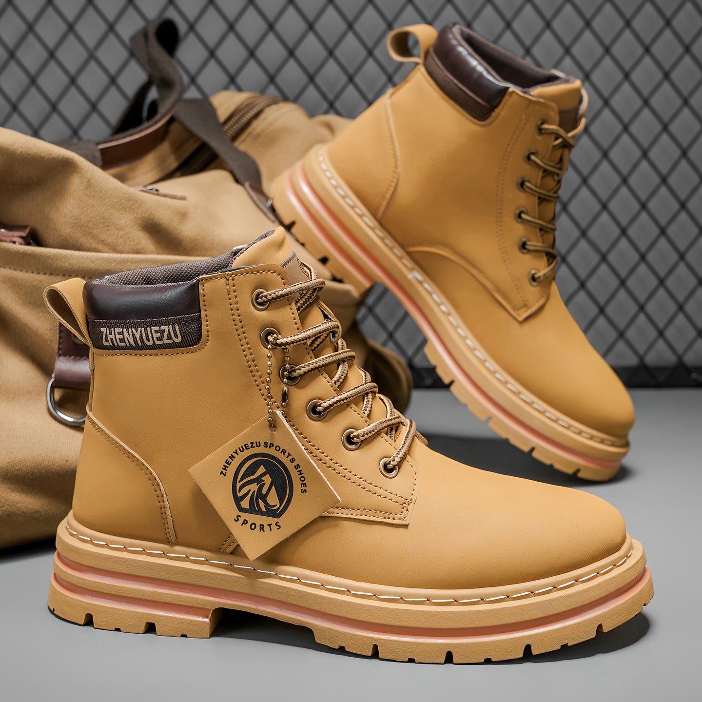 Stivali Uomo Alti Stile British College - Tan/Marrone con Allacciatura