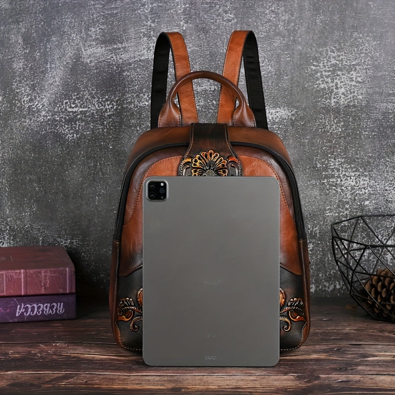 Women's Vintage Western Boho Backpack - Large Capacity Handbag with Floral & Lace-like Paisley Print, Adjustable Shoulder Straps, Golden-Tone Hardware (Coffee/Dark Brown/Tortoiseshell),, Travel