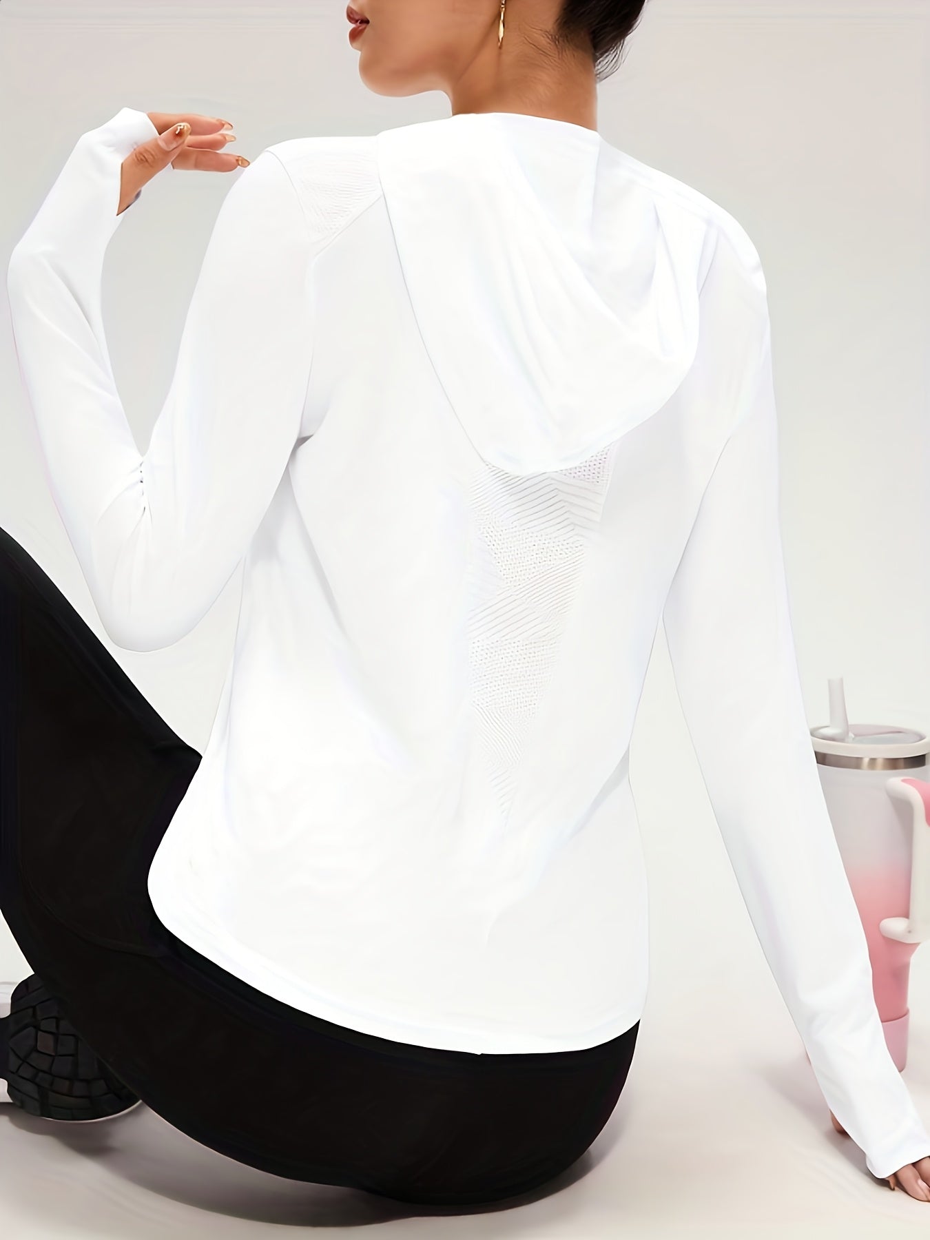 Women'S Light Solid Color Long Sleeve Hooded Sweatshirt - Stretchy Athletic Pullover with Drawstring Hood, All-Season Gym & Casual Wear