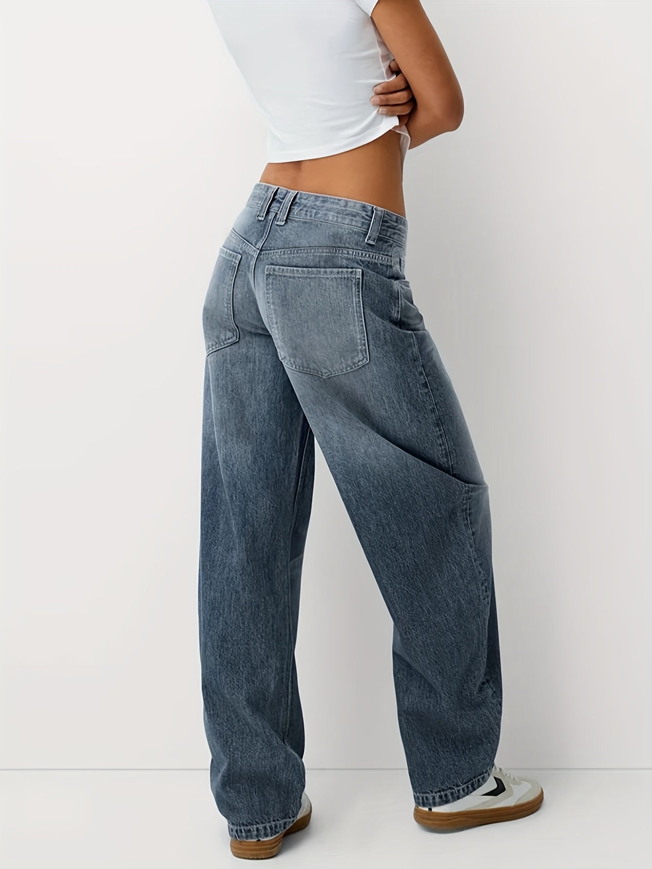 Women'S Y2K Vintage Washed Denim Jeans - Low-Rise Baggy Straight-Leg Pants, Non-Stretch Comfort Fit for Casual & Streetwear, Retro 90s Style, Light Blue, Button Closure, All-Season Wear, Casual Attire Jeans | Vintage Washed J
